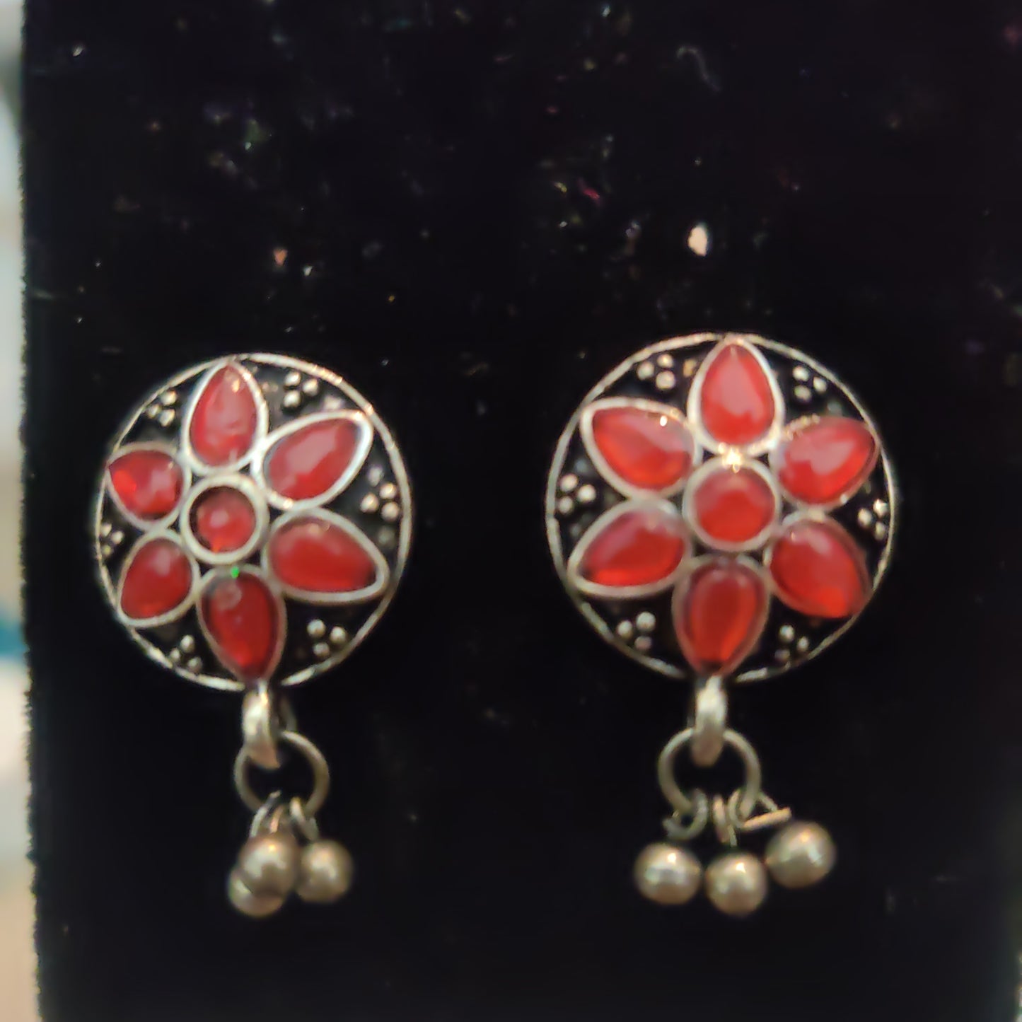 Wonderful Oxidized Earrings With Red Colored Beads