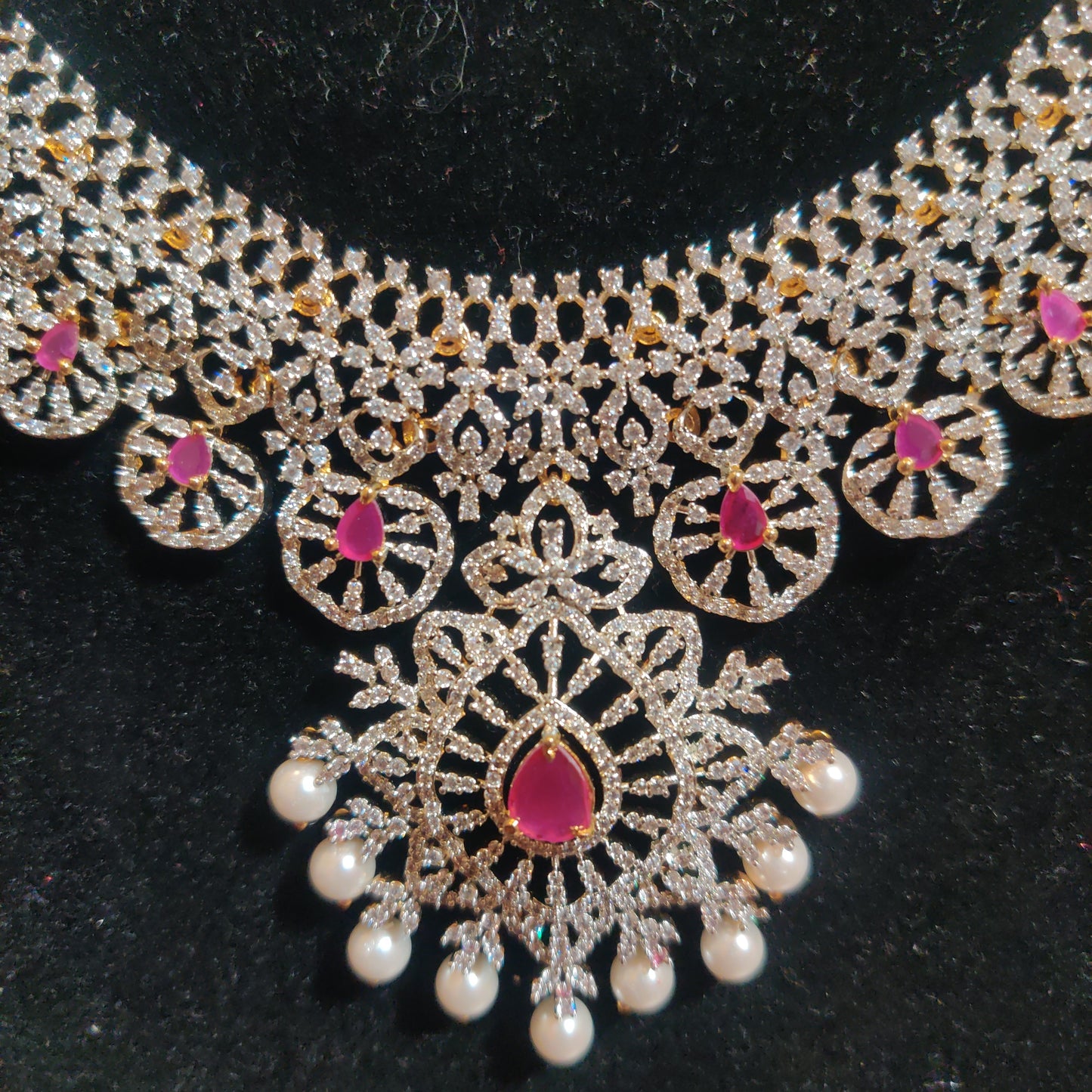 Attractive Pink Stoned Desinger Long Beaded Necklace With Earrings In Tempe
