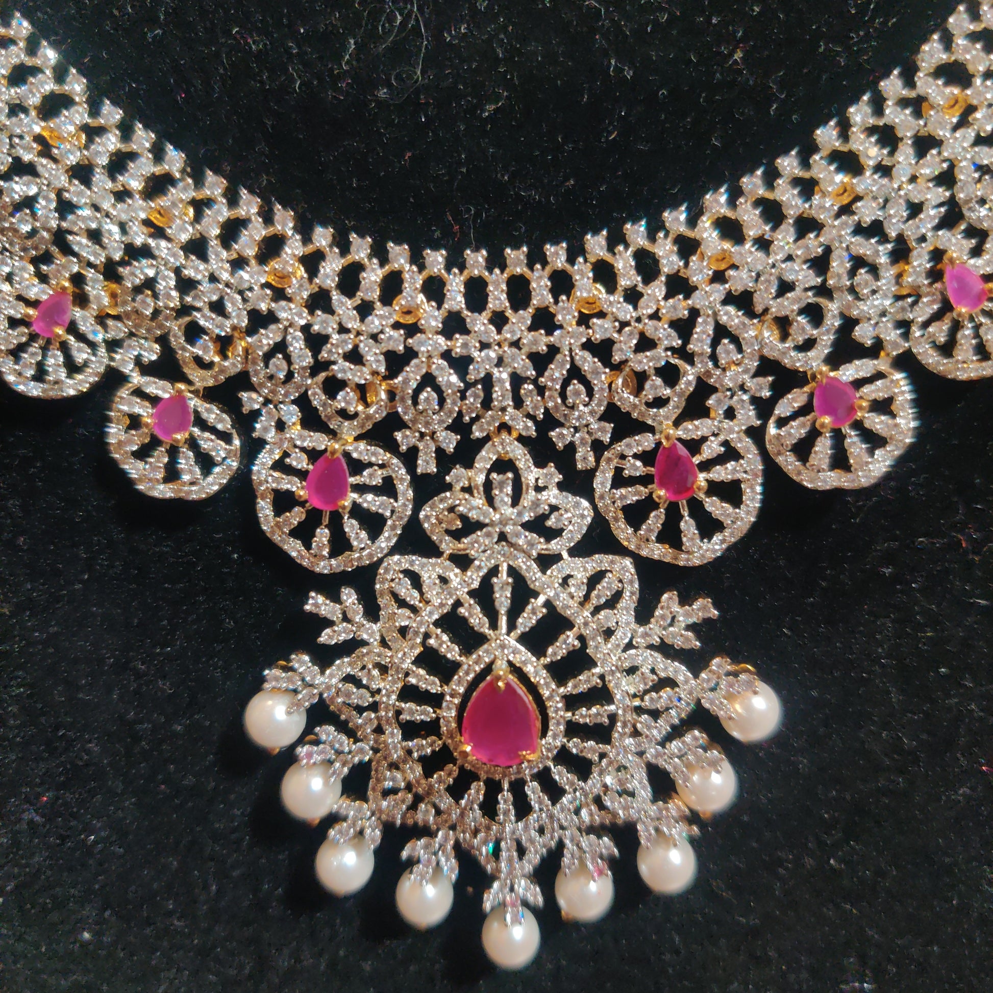 Attractive Pink Stoned Desinger Long Beaded Necklace With Earrings In Tempe