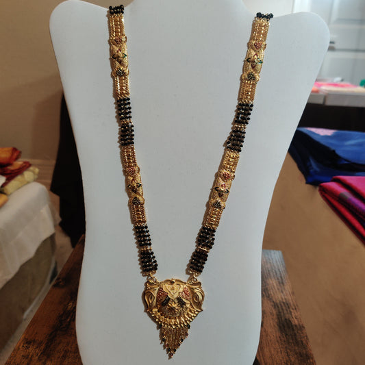 Elegant Gold Plated Long Chain With Black Beaded