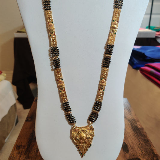 Attractive Black Beaded Long Chain Gold Plated with Beautiful Pendant