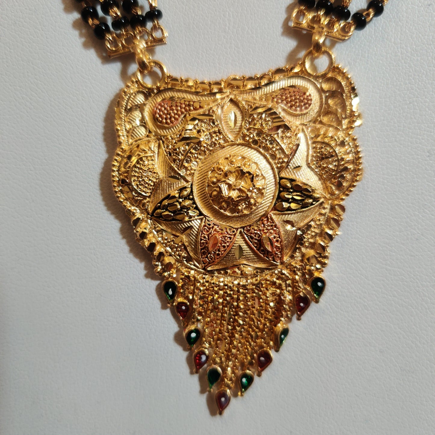 Attractive Black Beaded Long Chain Gold Plated with Beautiful Pendant