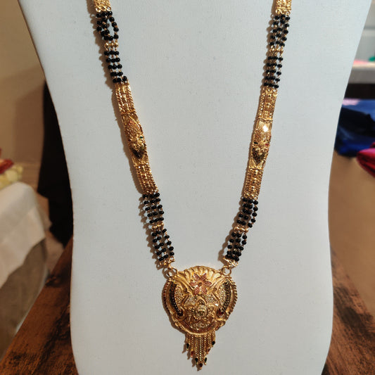 Alluring Gold Plated Black Beaded Long Chain With Tear Drops