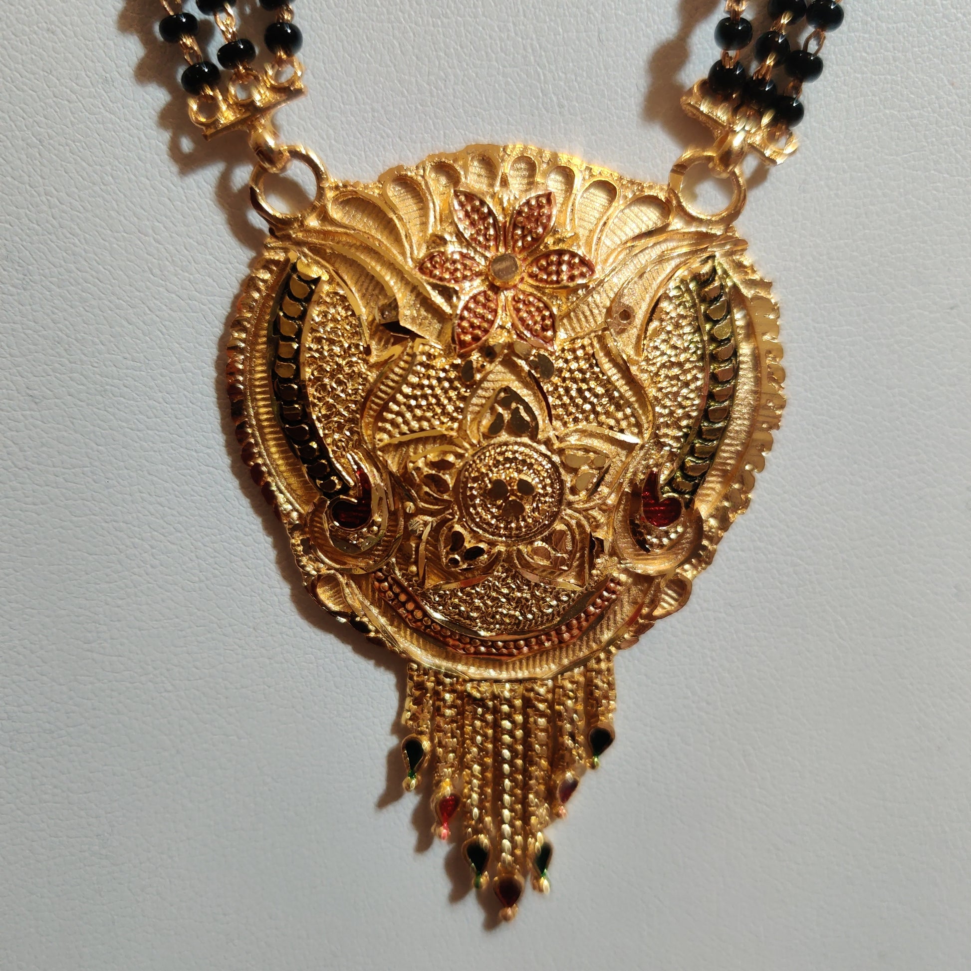 Alluring Gold Plated Black Bead Long Chain Near Me