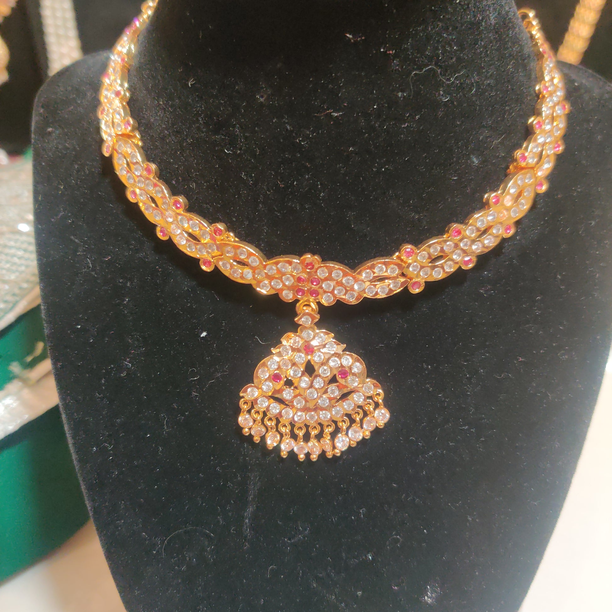 Awesome Gold Plated Necklace With Ruby And White Stones In USA