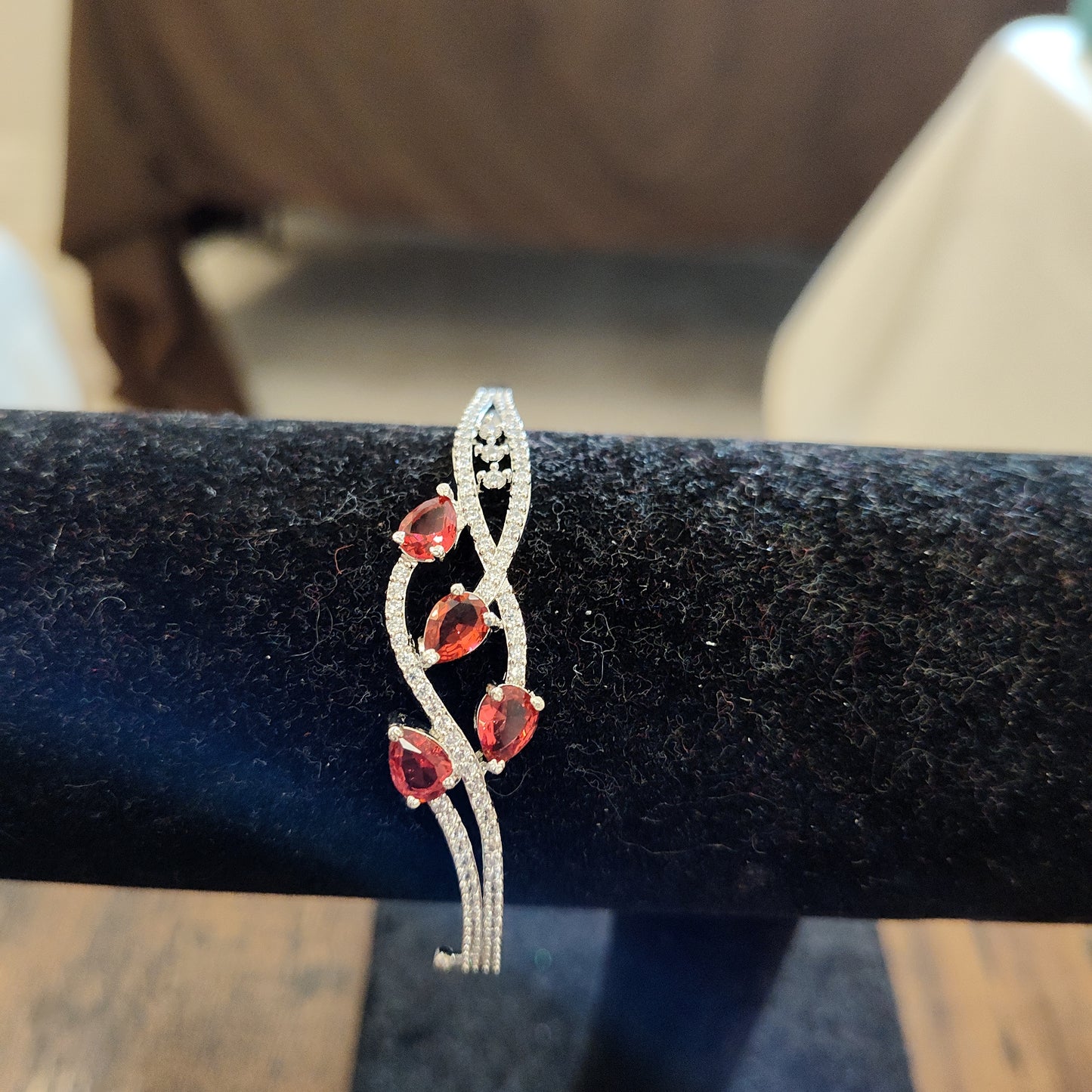 Stunning AD Bracelet With Red Diamond Shaped Stones