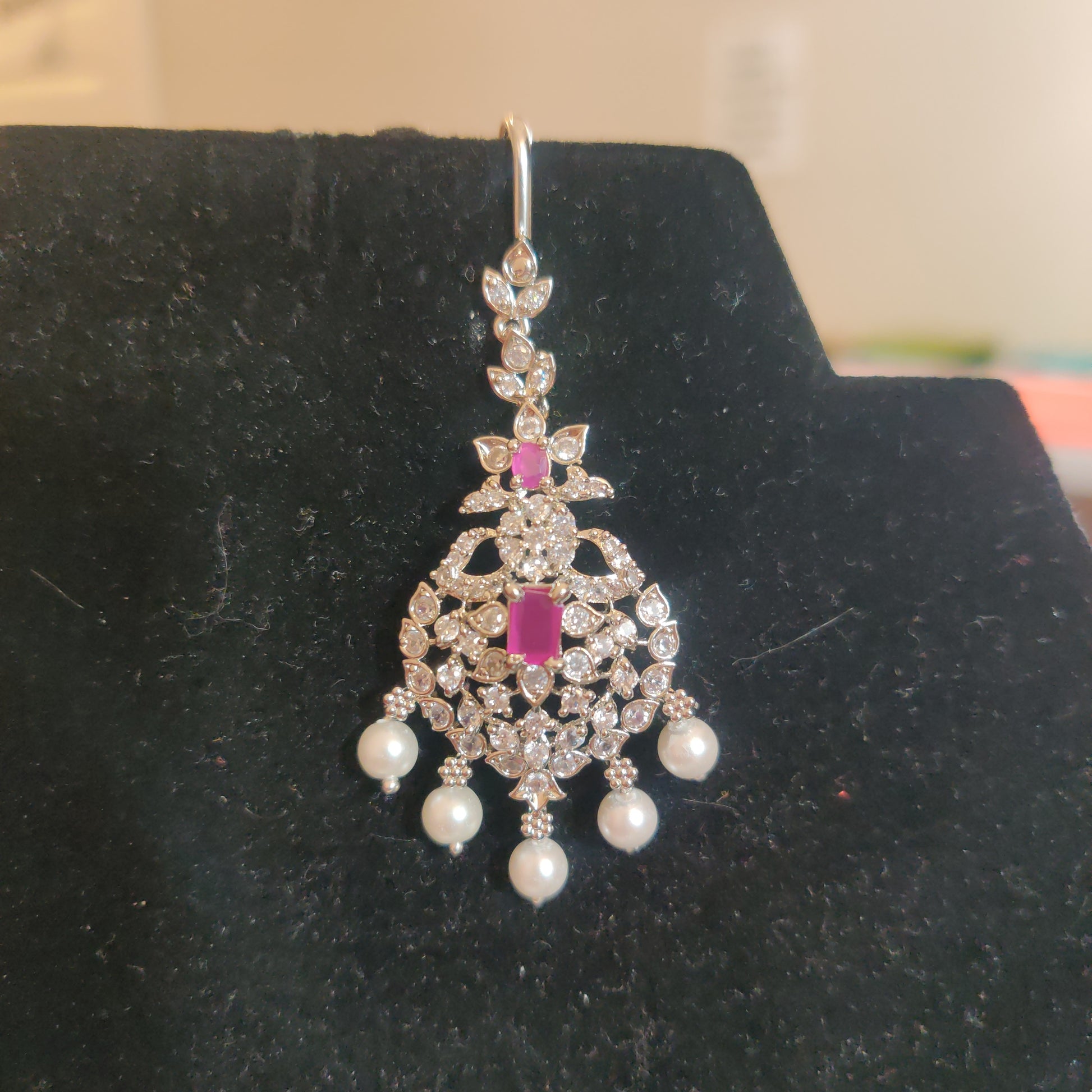 Elegant AD Maang Tikka With Purple Color Stone And White Pearls  Near Me