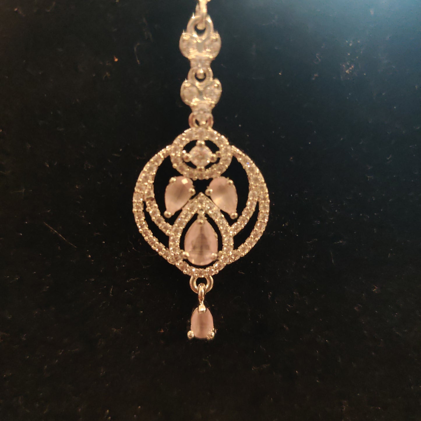 Appealing AD Maang Tikka With Light Pink And Green Colored Stones Stones Near Me