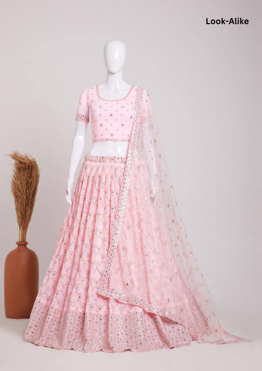 Elegant Light Pink Color Designer Georgette Embroidery And Sequins Work Lehenga Choli With Fancy Dupatta For Women