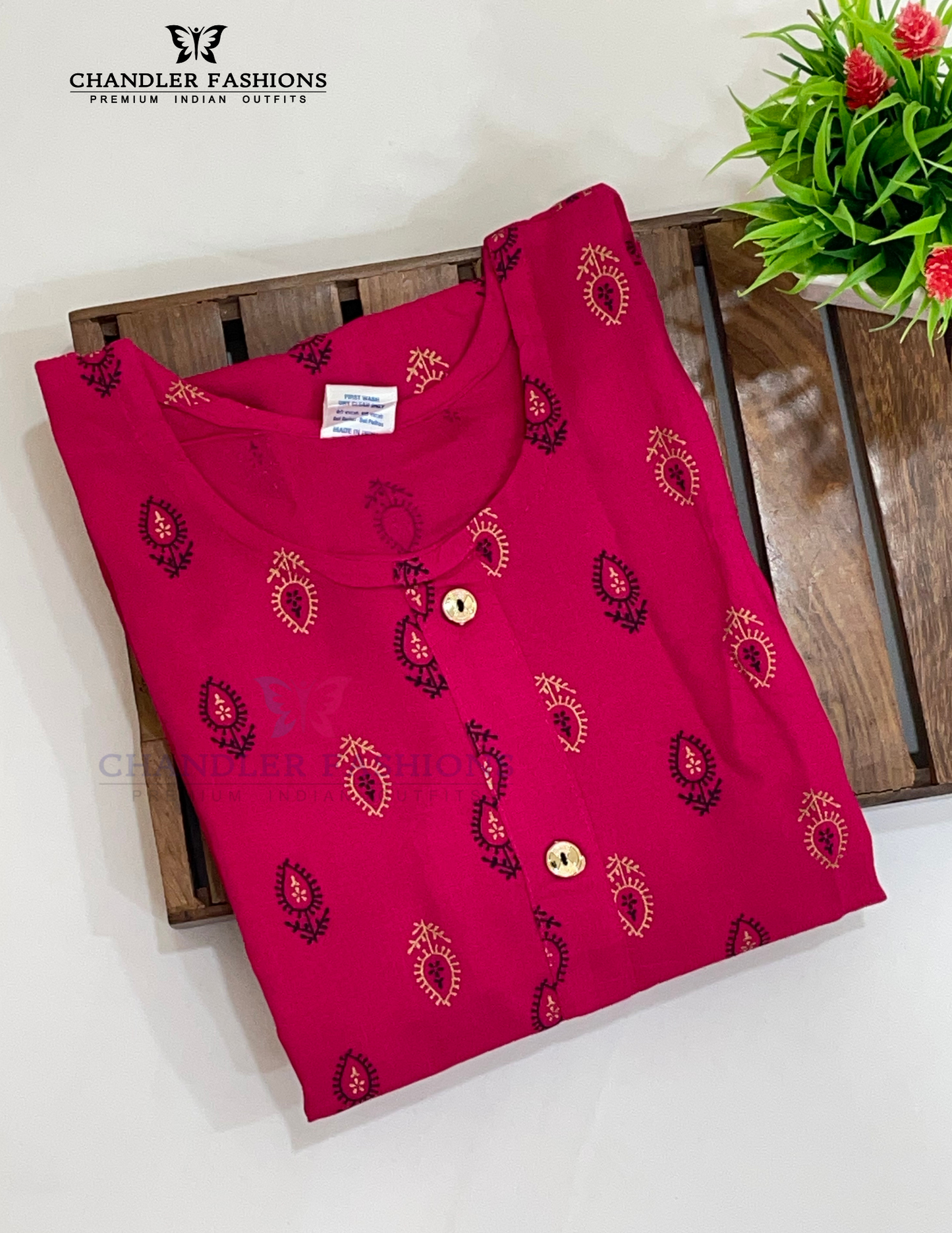 Pink Color Rayon With Printed Work Kurti In USA