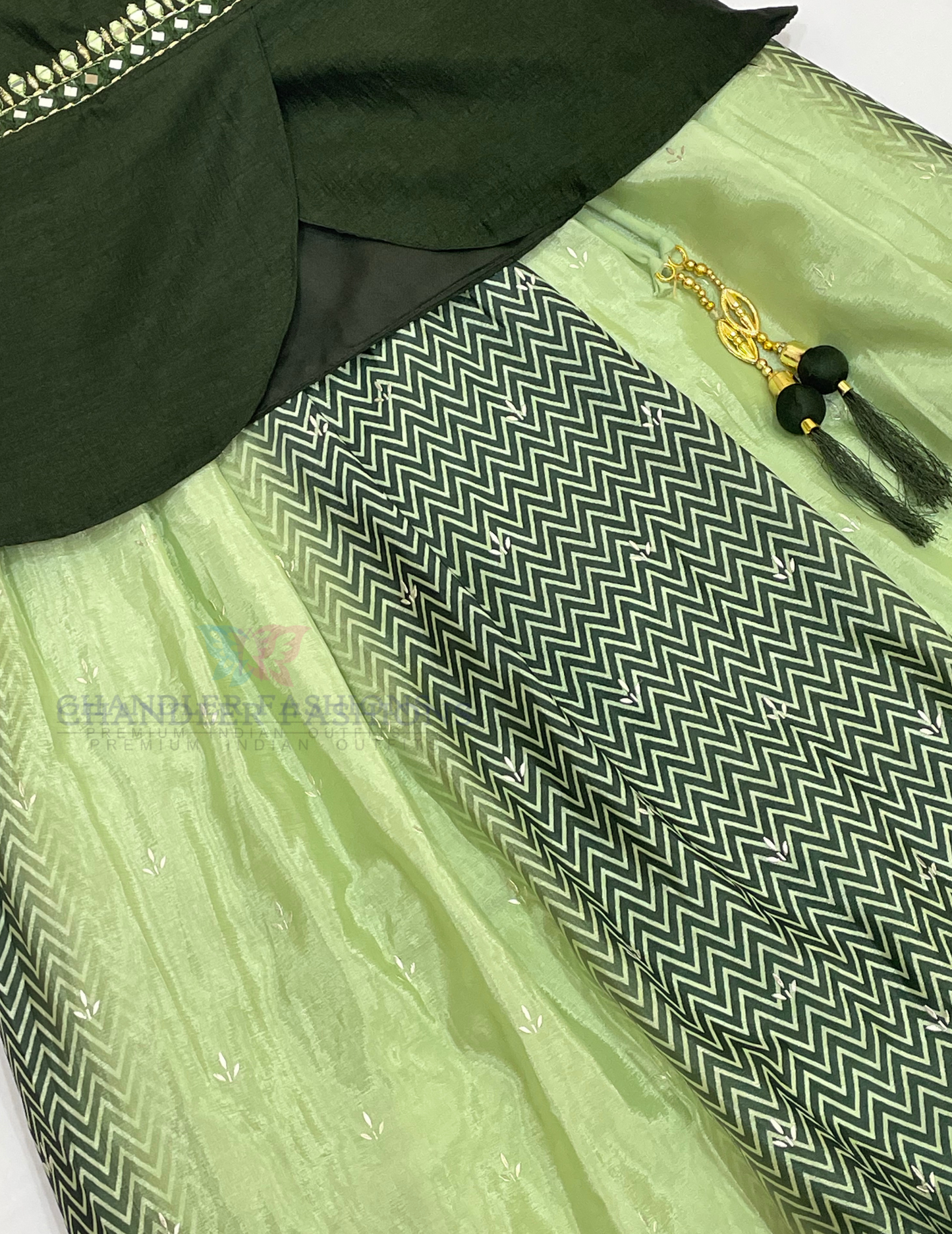 Dark Green Color Georgette With Embroidery And Mirror Work Choli Sets In Mesa