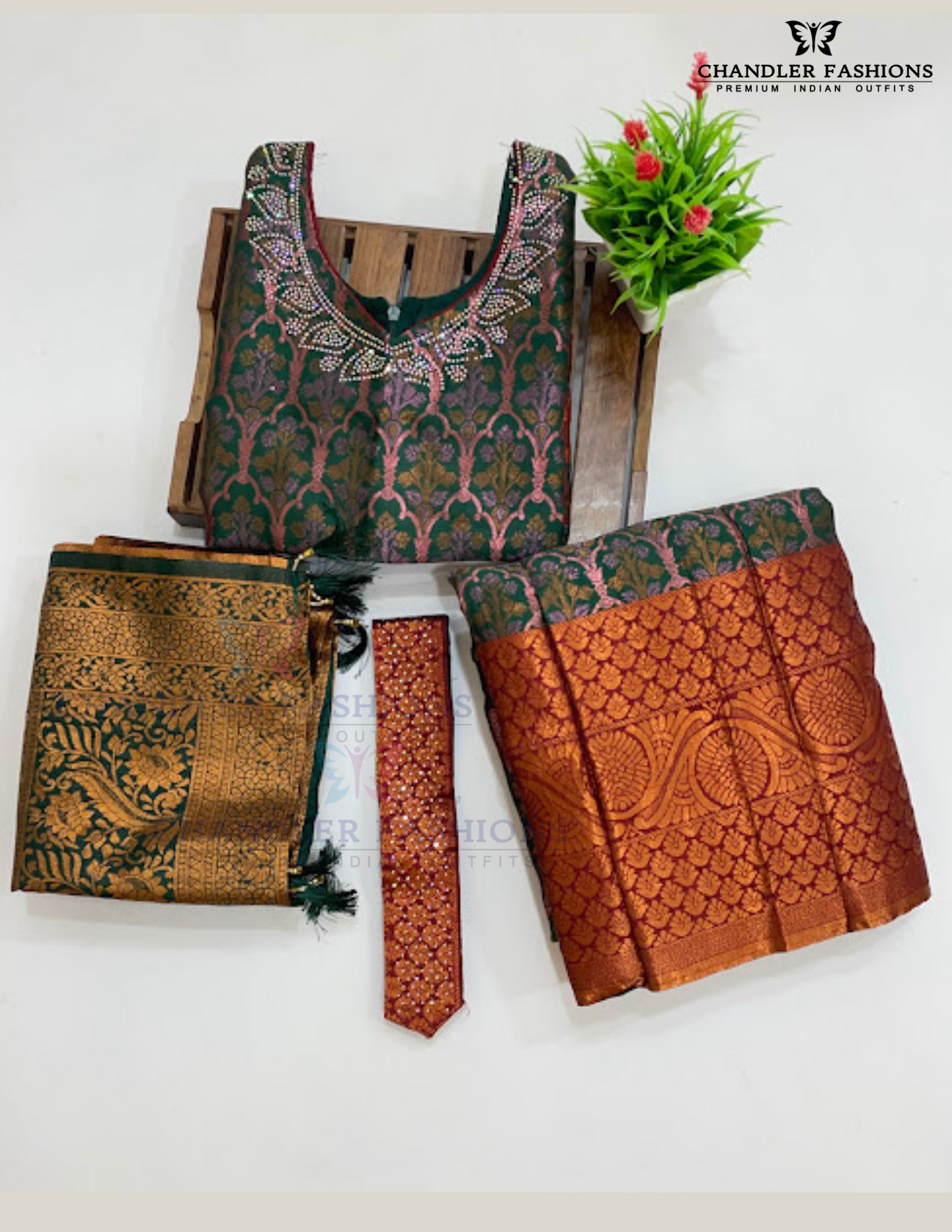Alluring Dark Green Colored Silk Choli Sets With Stone Work For Girls