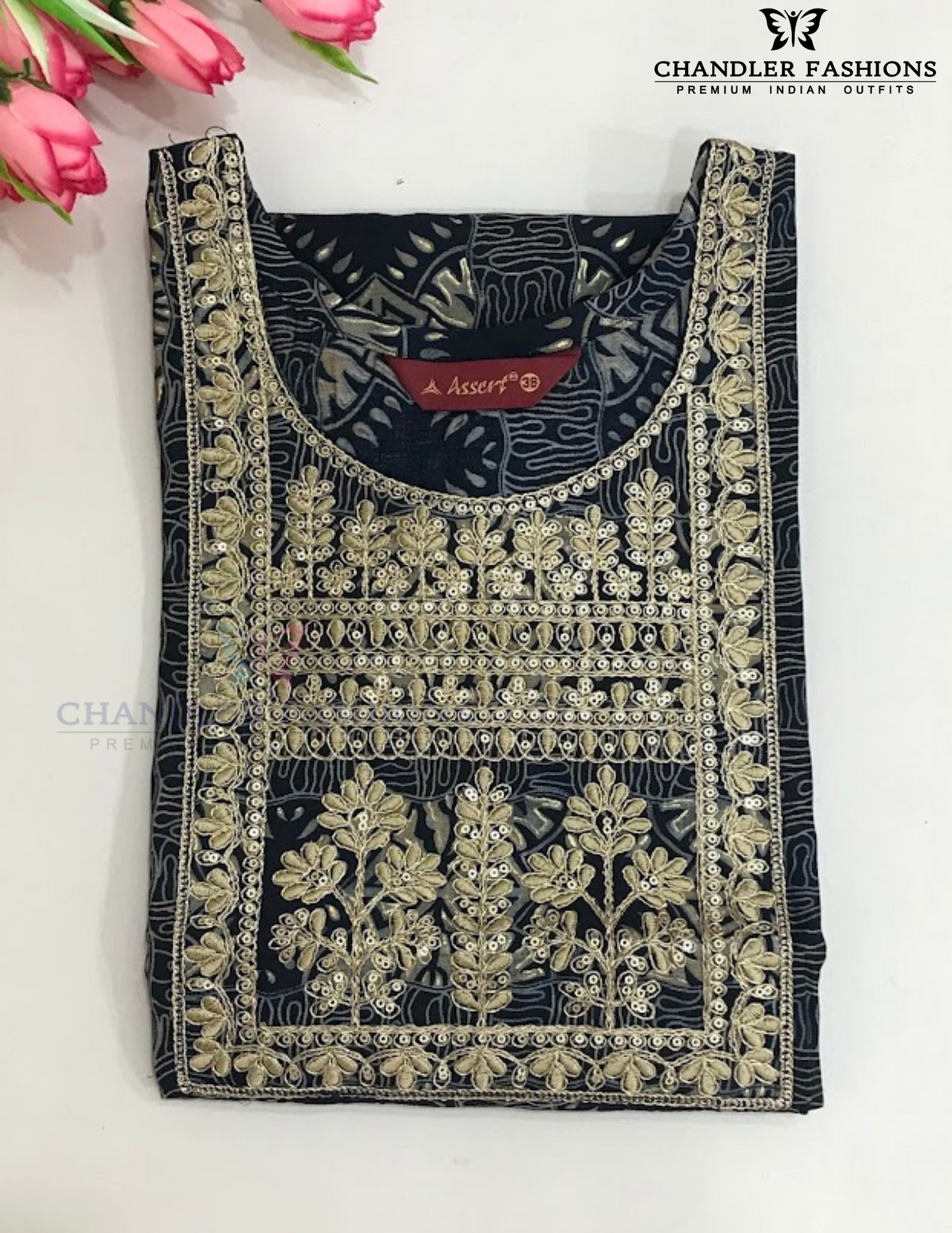 Charming Dark Blue Color Poly Cotton With Embroidery And Sequins Work Kurti For Girls In USA