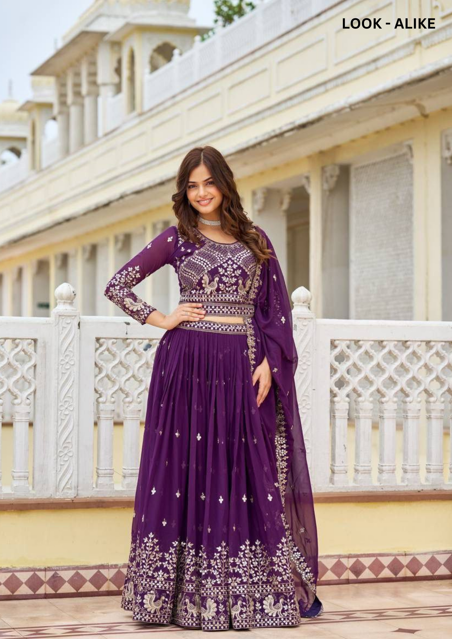 Attractive Purple Colored Heavy Faux Georgette Lehenga Choli With Dupatta Set For Women