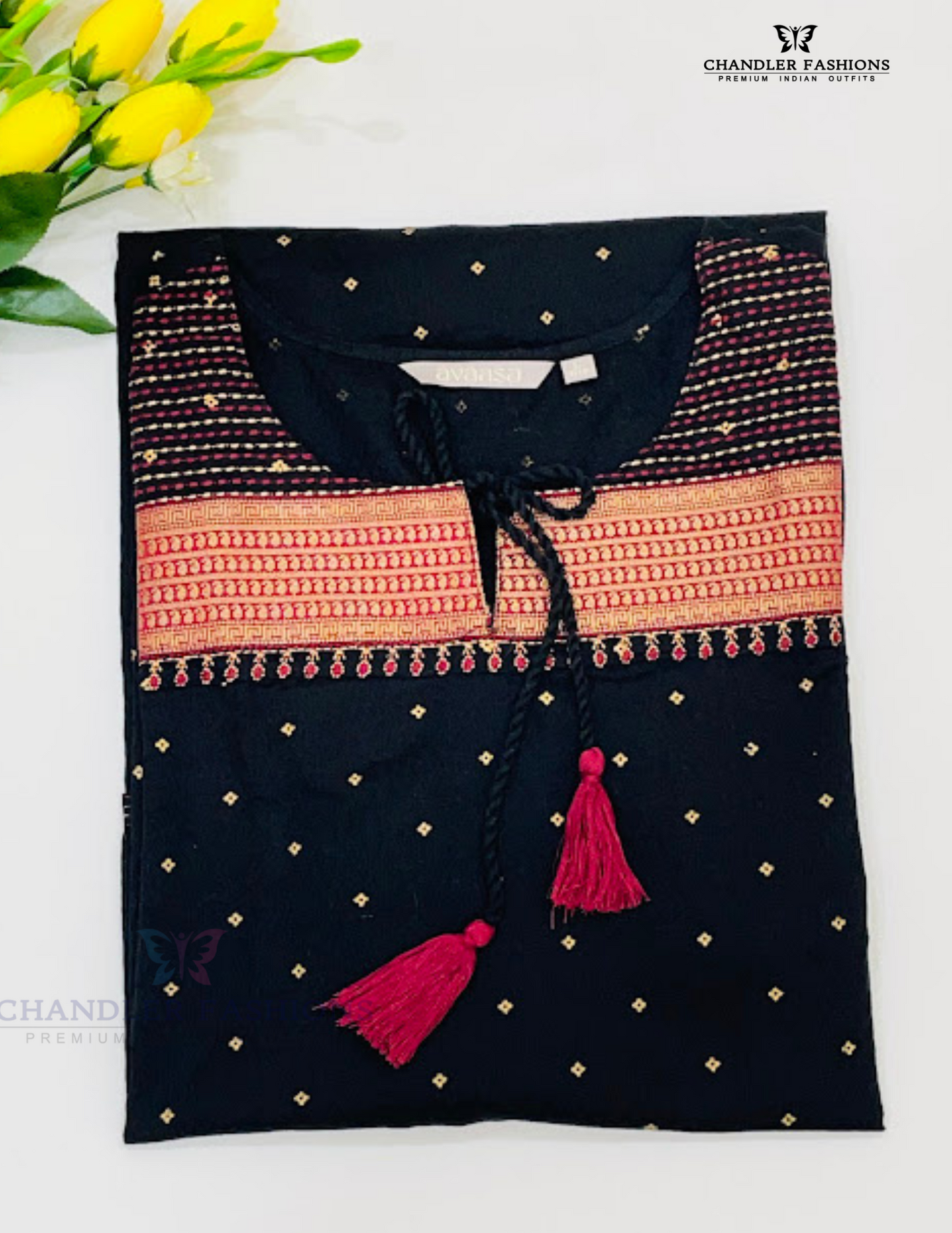 Appealing Black Color Cotton Kurti With Embridory Work In USA