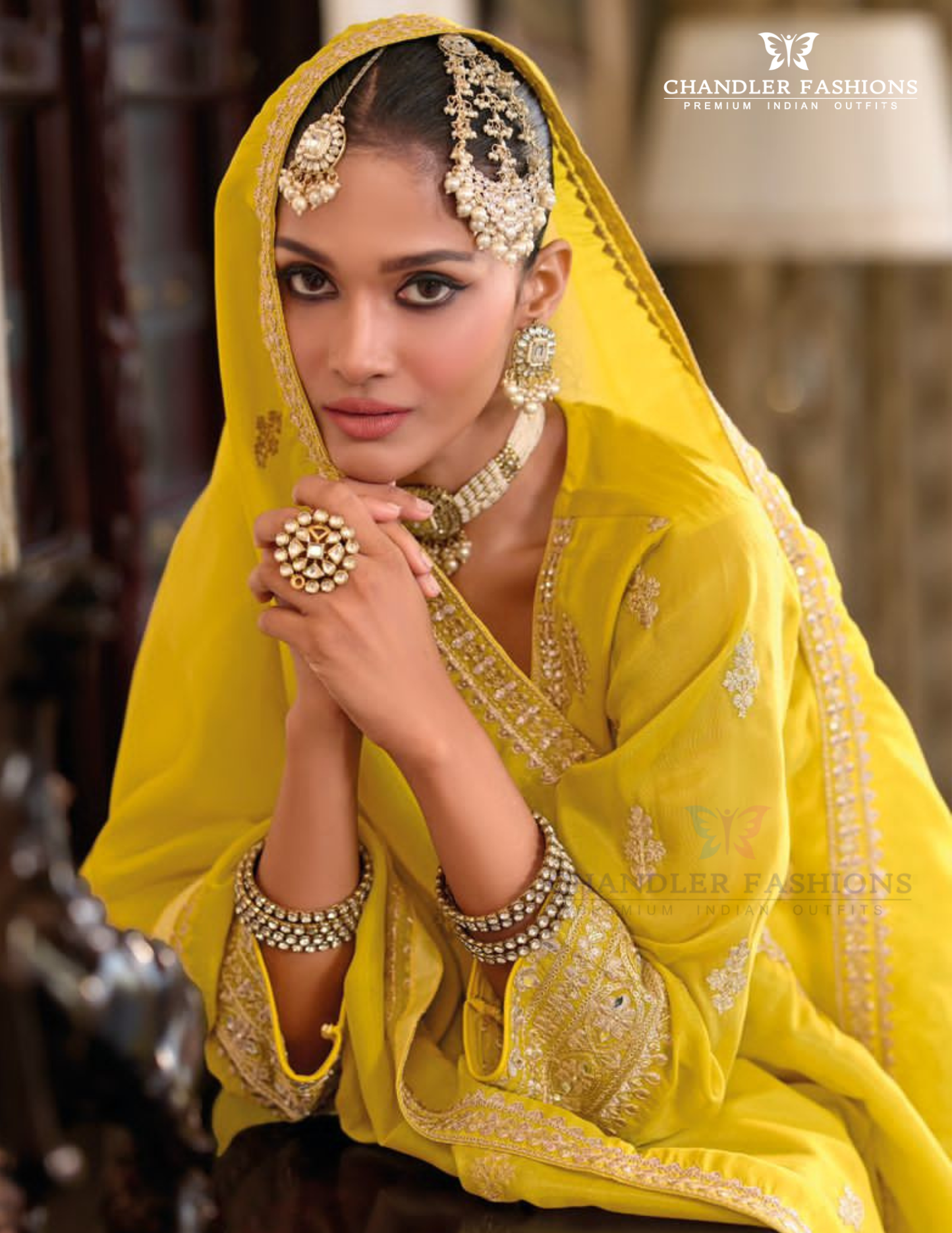 Yellow Color Shimmer Silk With Embroidery Work Palazzo Suits For Women Near Me