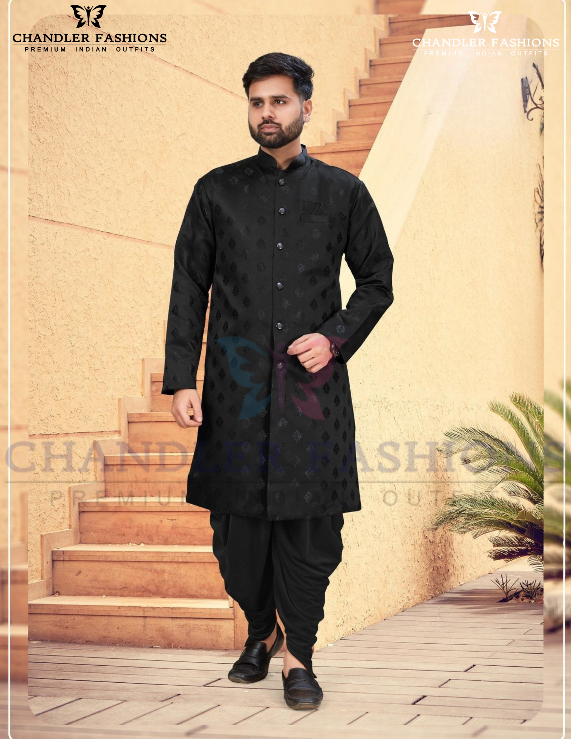 Stunning Black Color Silk Kurta With Embroidery Work And Cotton Pajama Set For Men