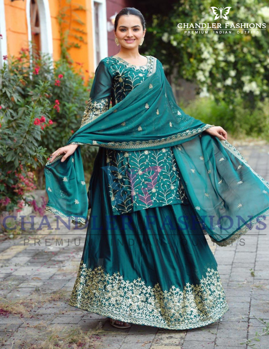 Graceful Teal Green Color Rangoli Heavy Embroidery And Sequins Work Palazzo Suits