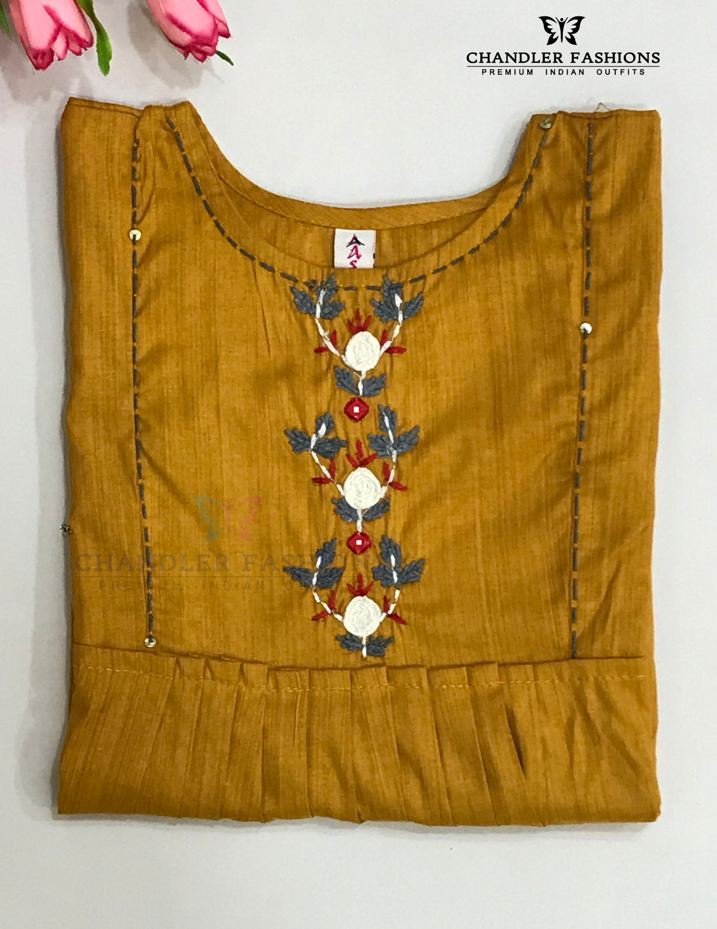 Mustard Yellow Color Rayon With Embroidery And Mirror Work Kurti Near Me