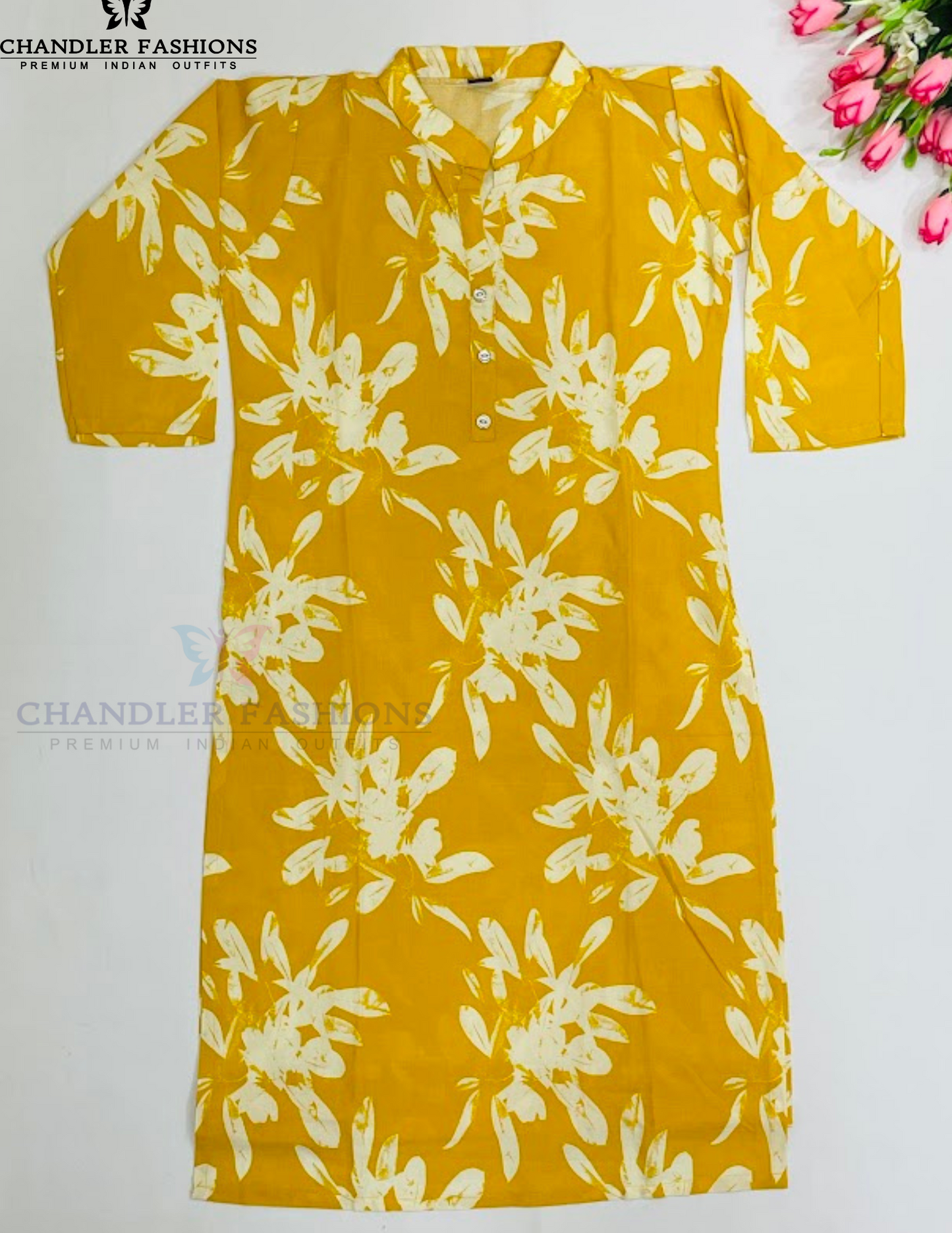 Alluring Yellow Colored Floral Design Work Cotton Kurti Suits In Yuma