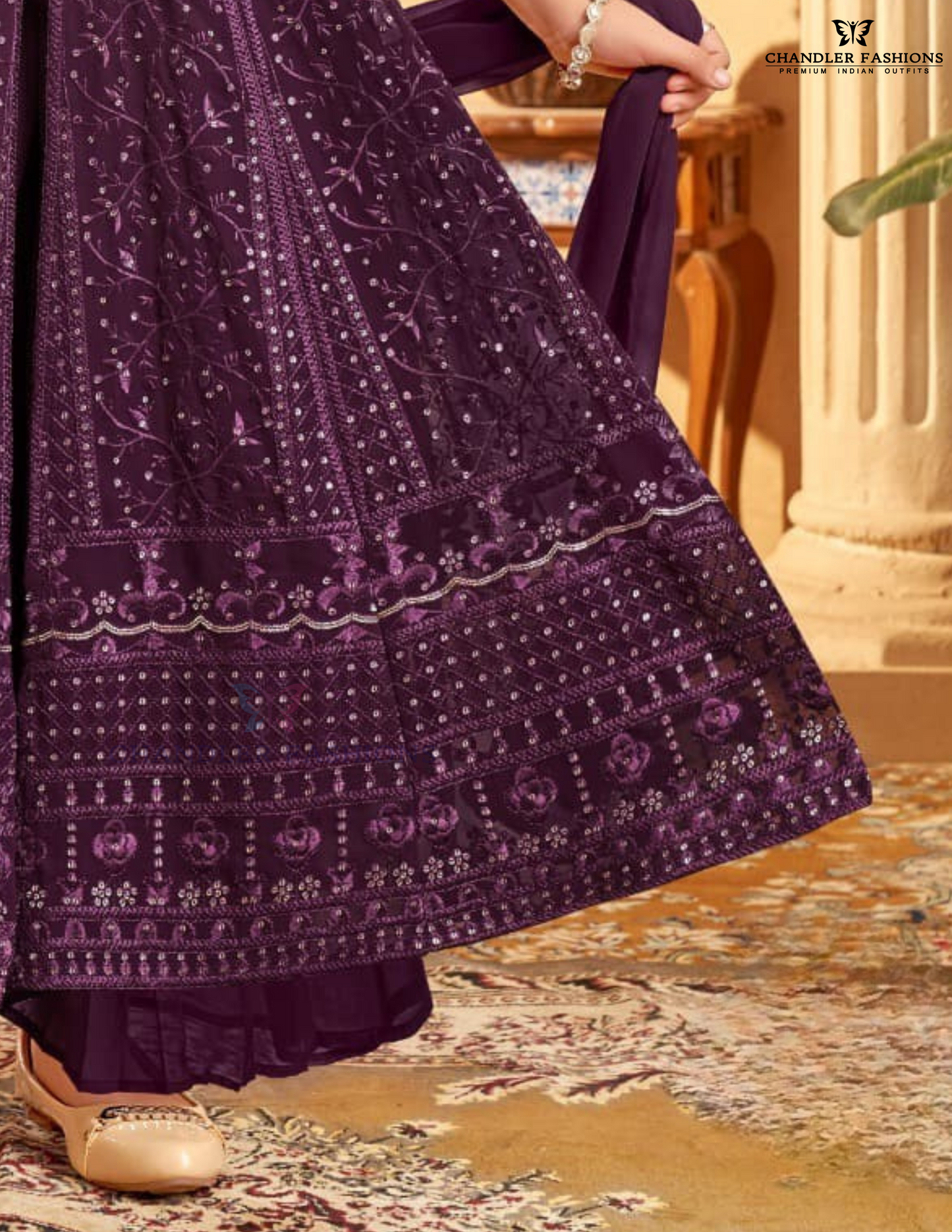 Wine Colored Embroidery And Sequins Work Kurti Suits In Chandler