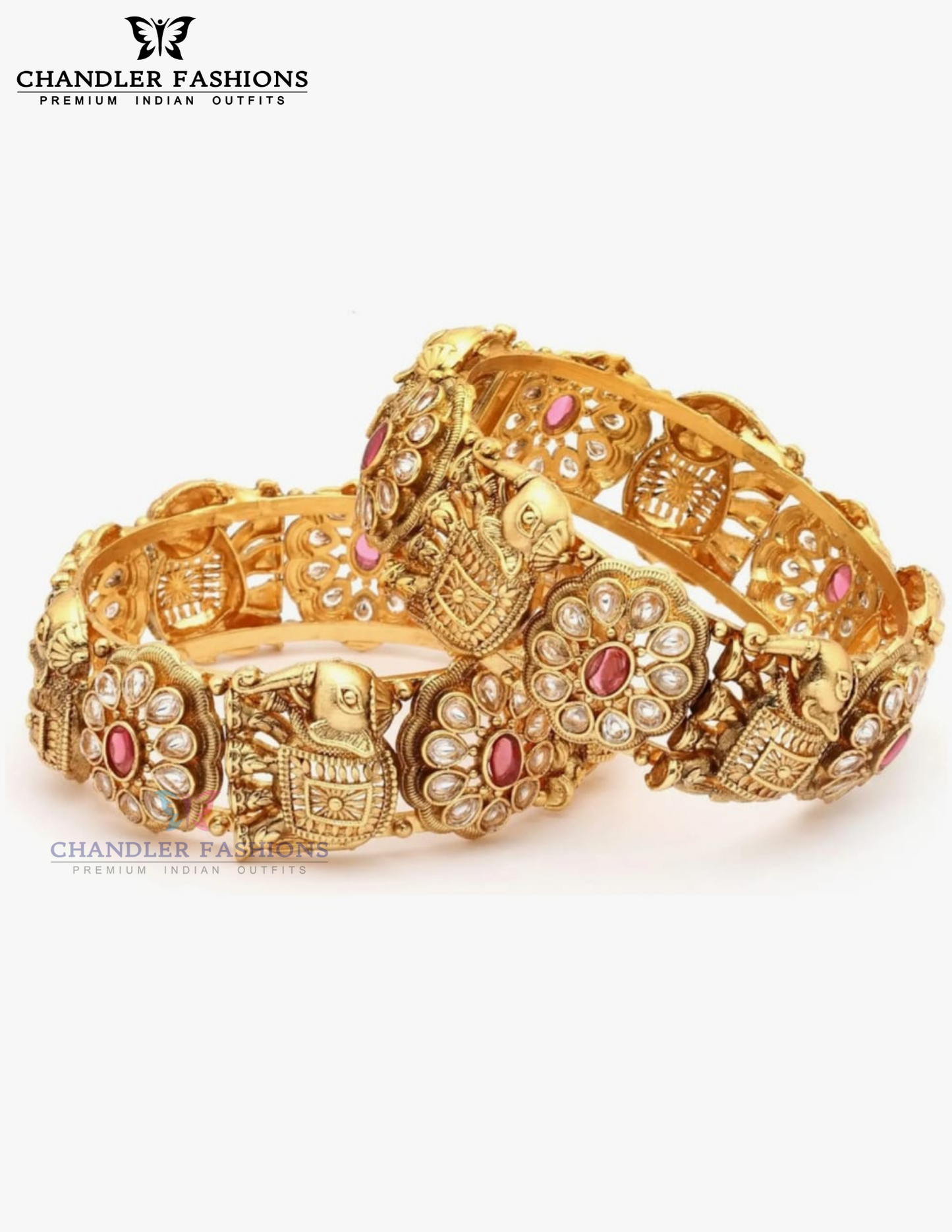 White And Red Color Stones Gold Plated Bangles In Gilbert