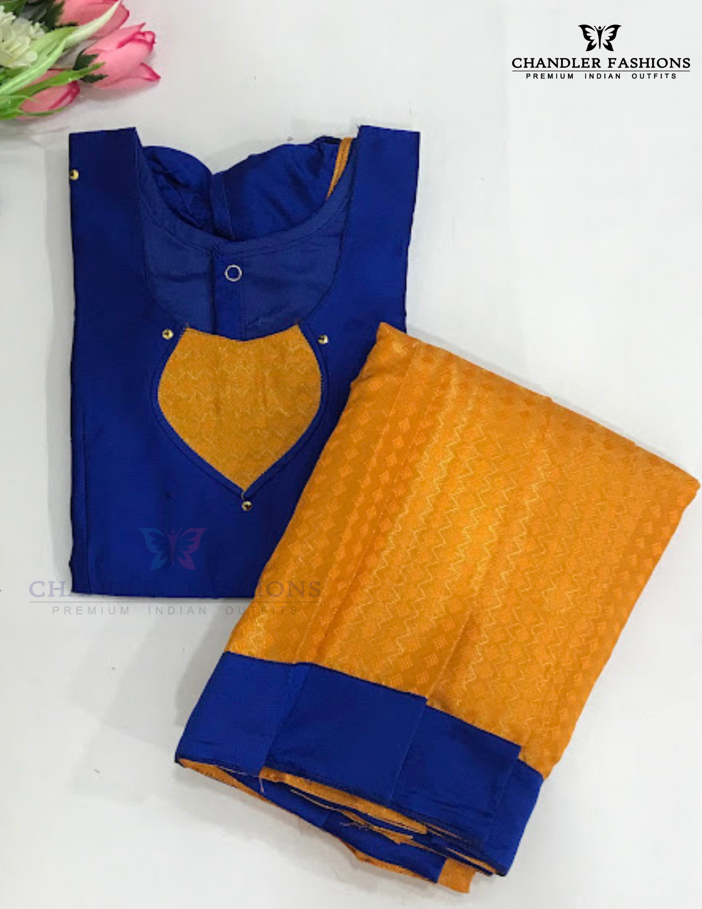 Royal Blue Color Silk Langa Set With Zari Work In USA