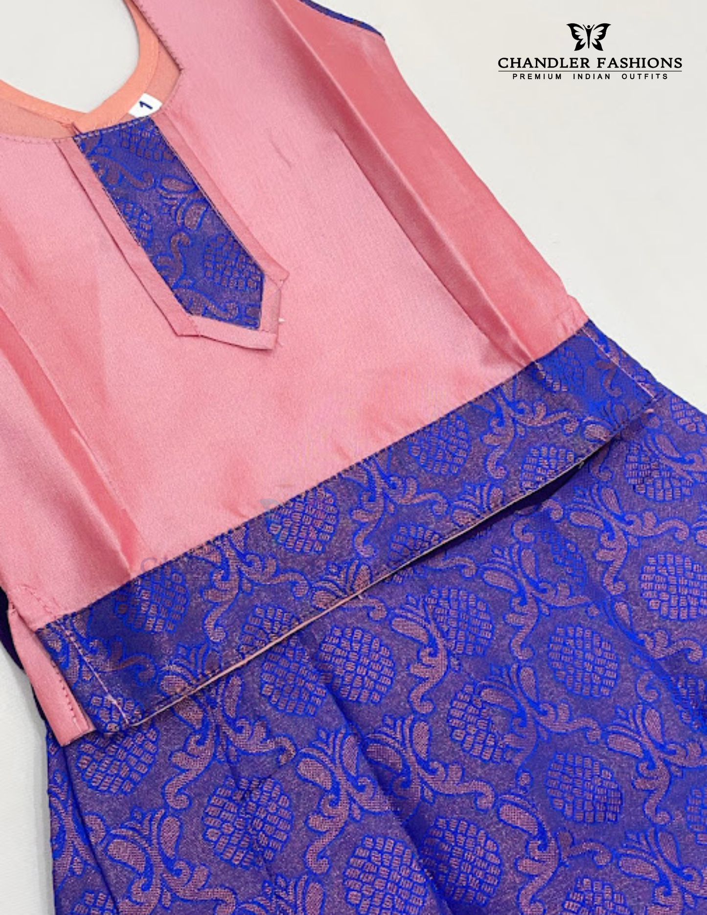 Peach Color Soft Silk Langa Set With Zari Work For Kids In Yuma
