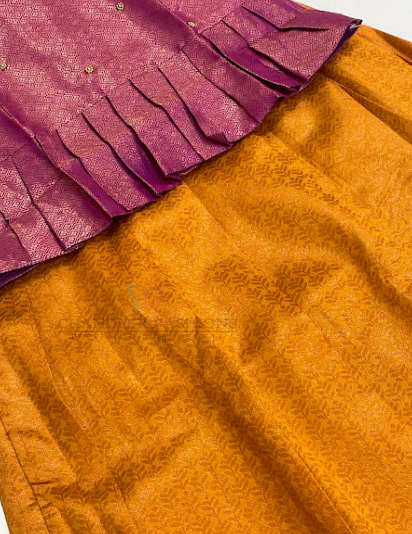 Pink And Mustard Yellow Color Silk Langa set In Chandler