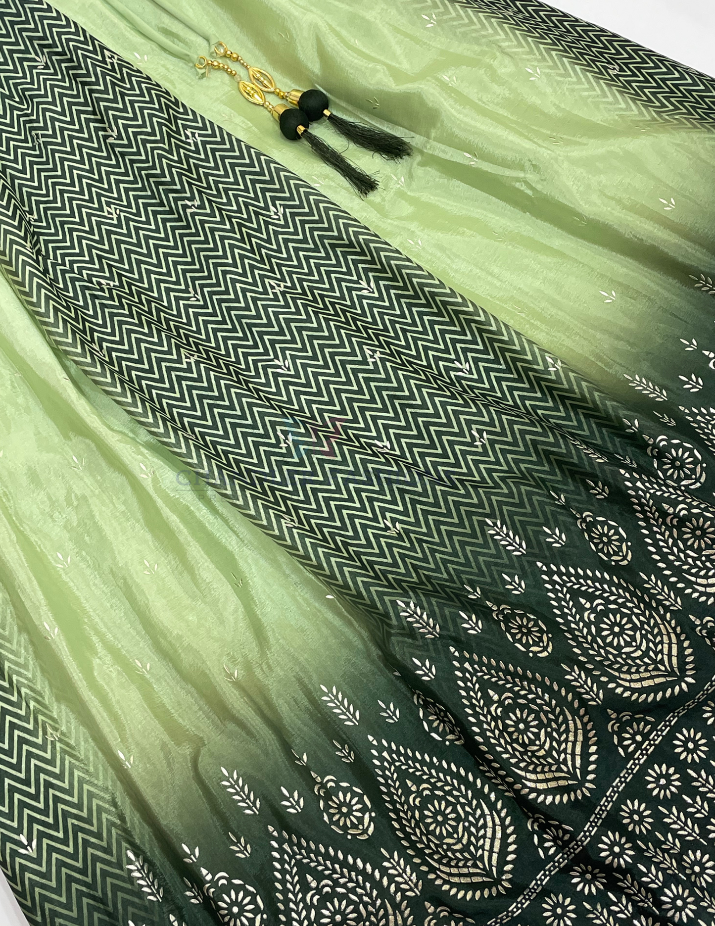 Dark Green Color Georgette With Embroidery And Mirror Work Choli Sets