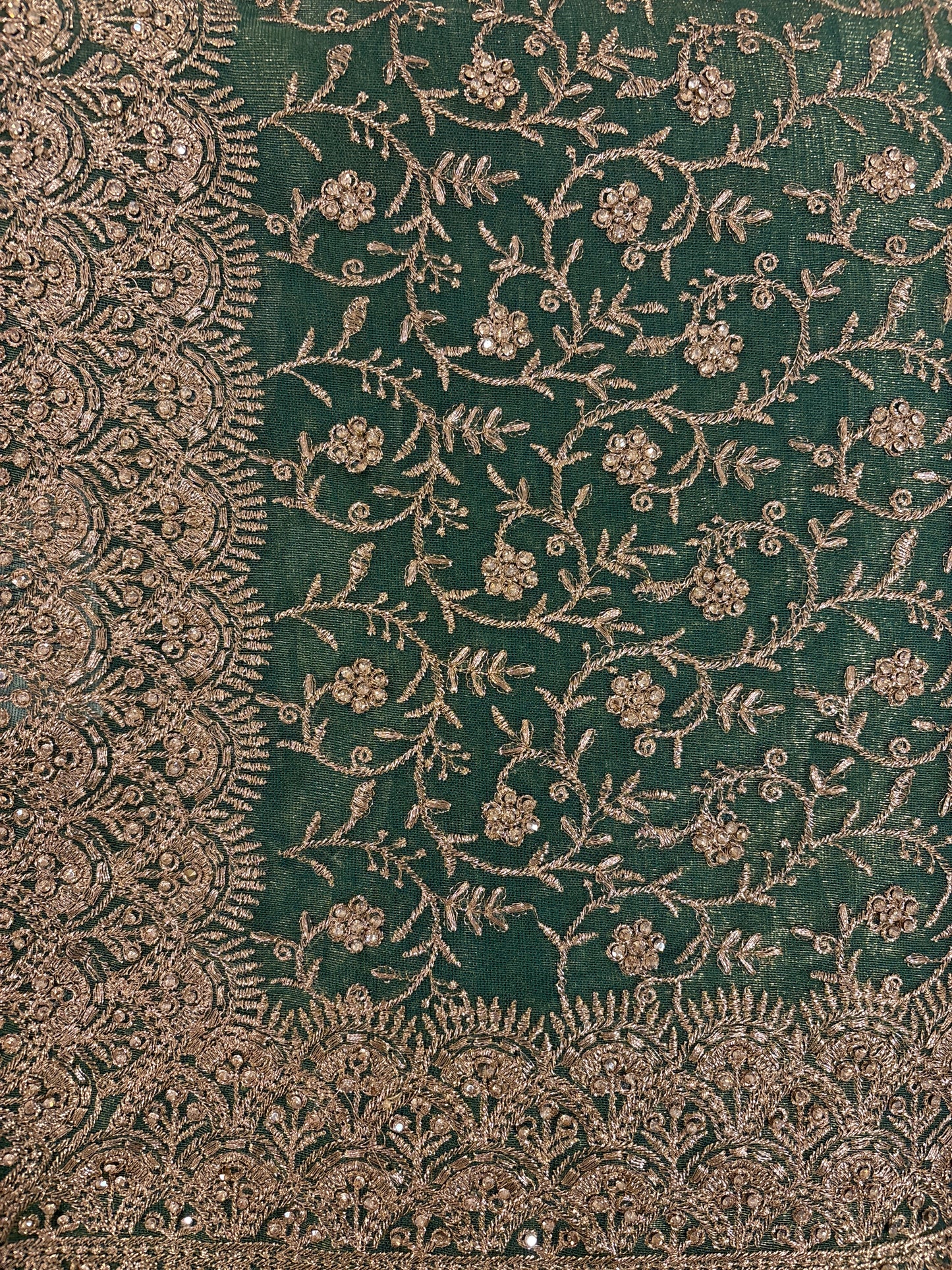 Attractive Green Color Soft Net Embroidered Work With Gold Stone Fancy Saree - PREMIUM QUALITY