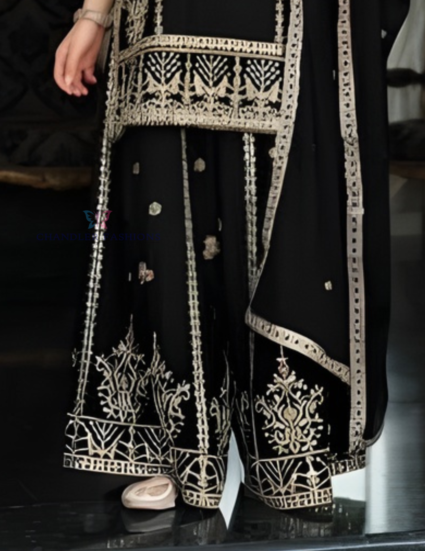 Black Color Chinon Palazzo Suits In USA