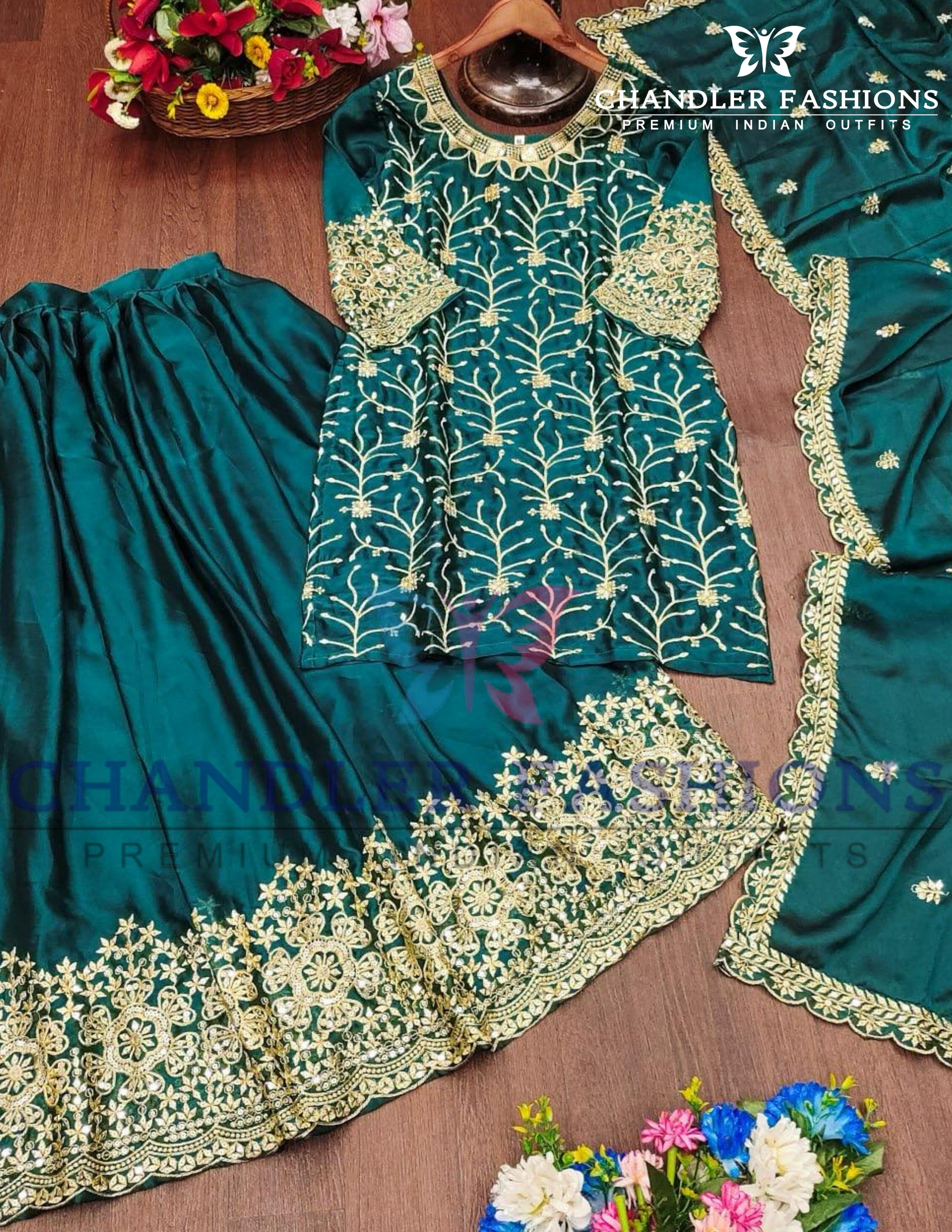 Graceful Teal Green Color Rangoli  Palazzo Suits In Mesa