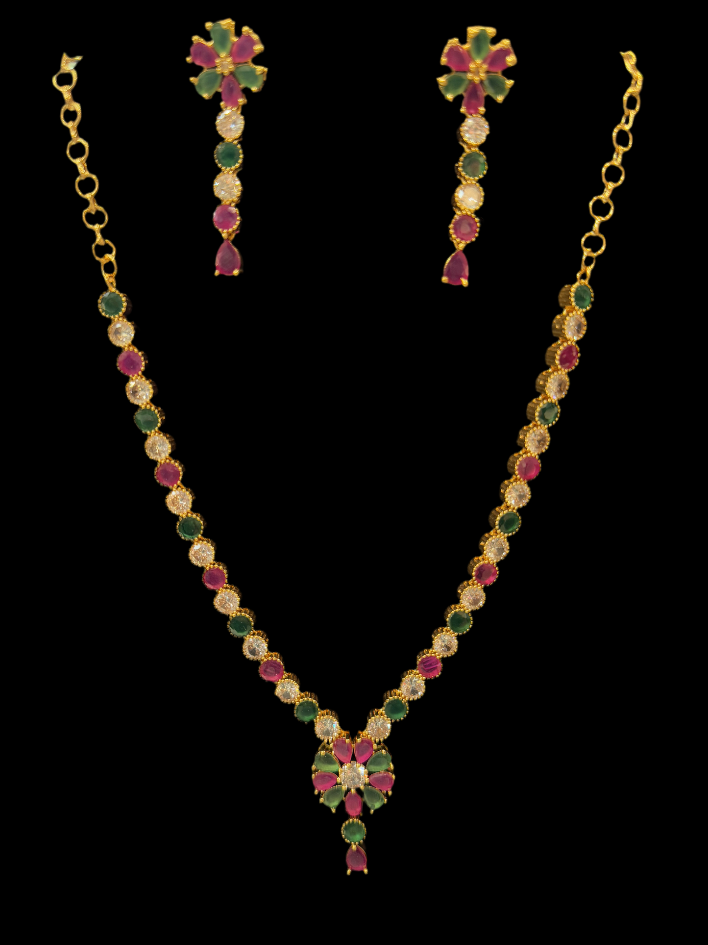 Alluring Multicolor Premium Gold Plated Necklace With Earrings