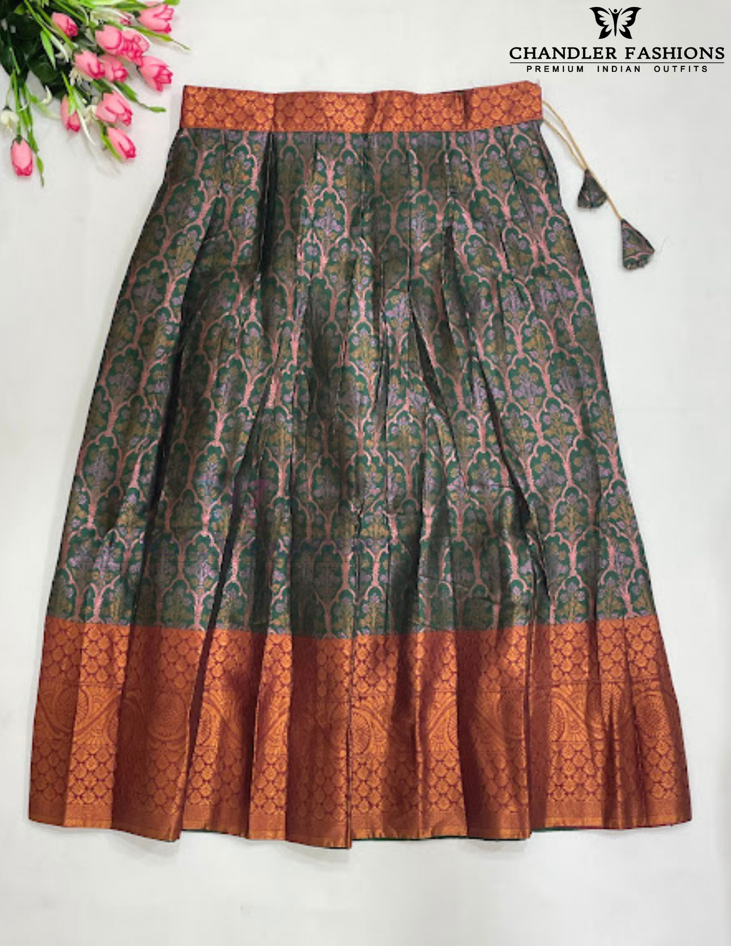 Alluring Dark Green Colored Silk Choli Sets With Stone Work For Girls