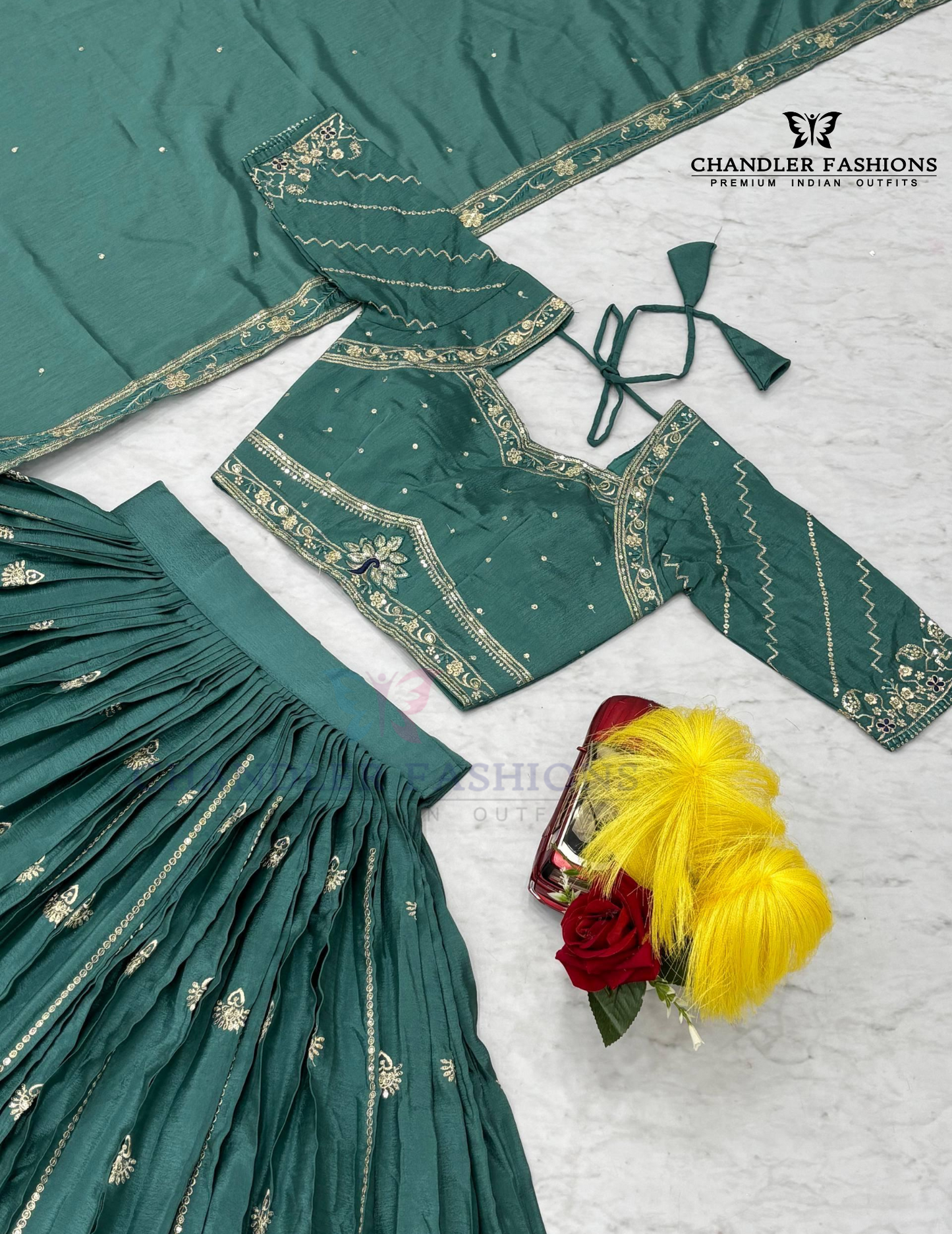 Teal Green Color Embroidery And Sequins Work Lehenga Choli In Chandler