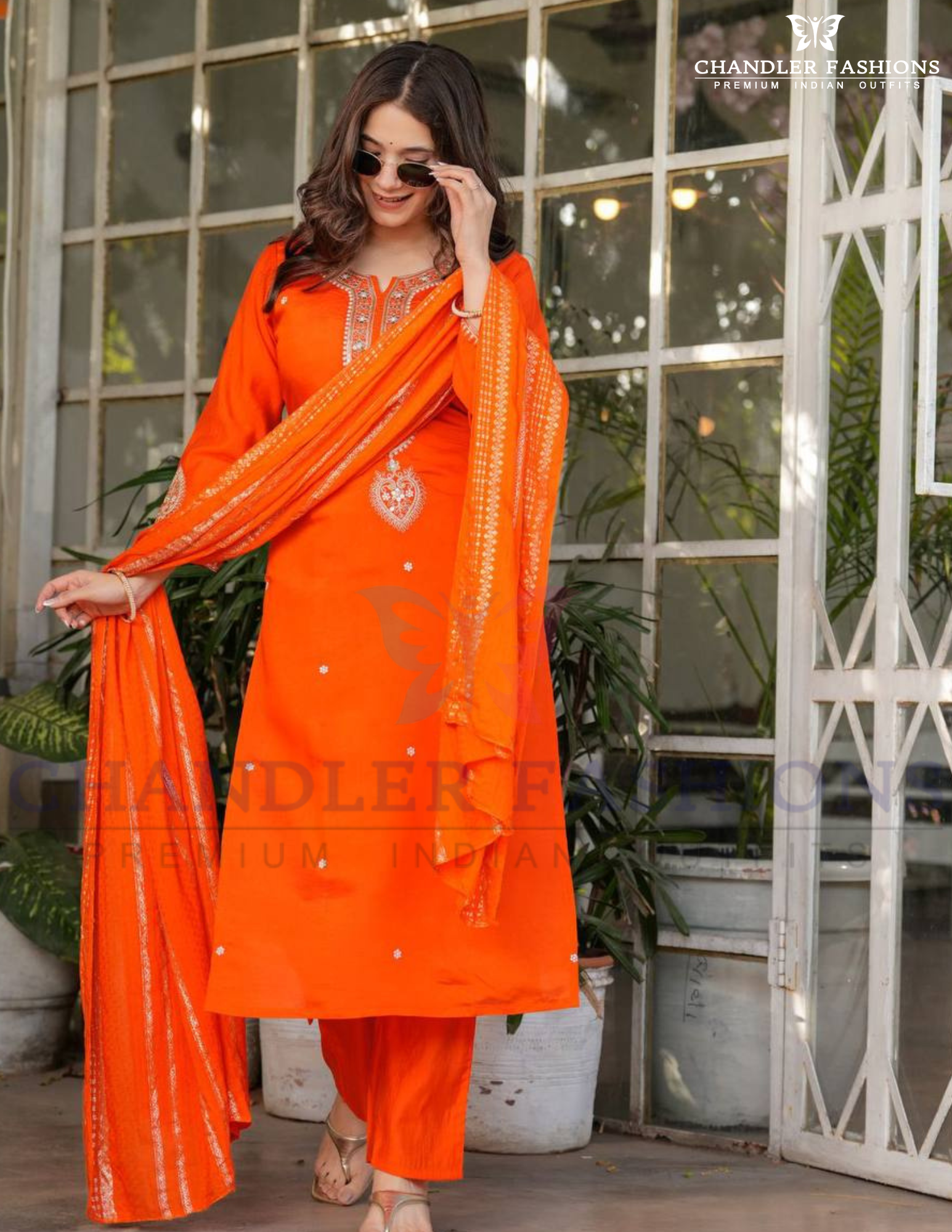 Wonderful Orange Viscose Suits With Dupatta Set Near Me