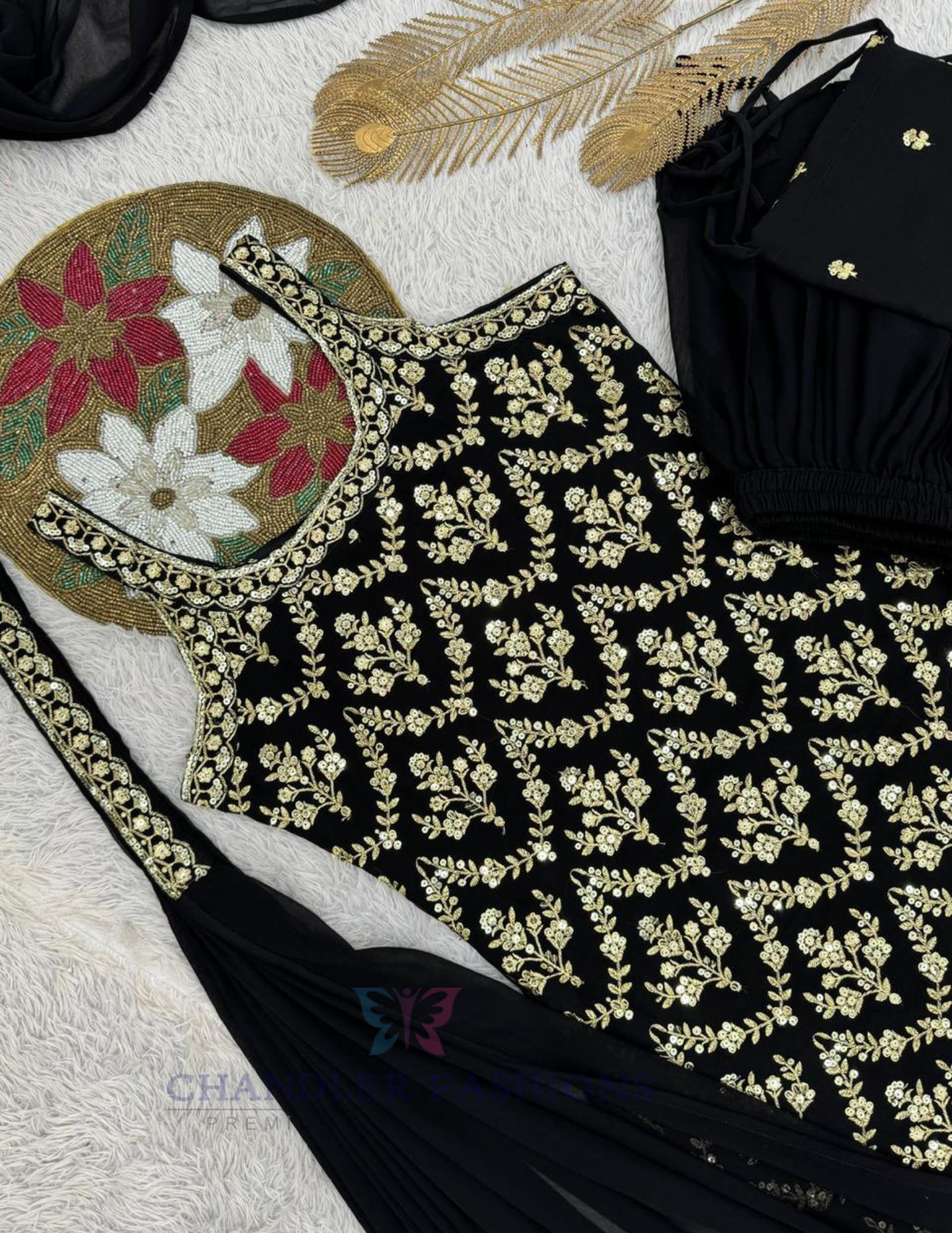 Black Color Georgette Palazzo Suit With Dupatta In Tempe