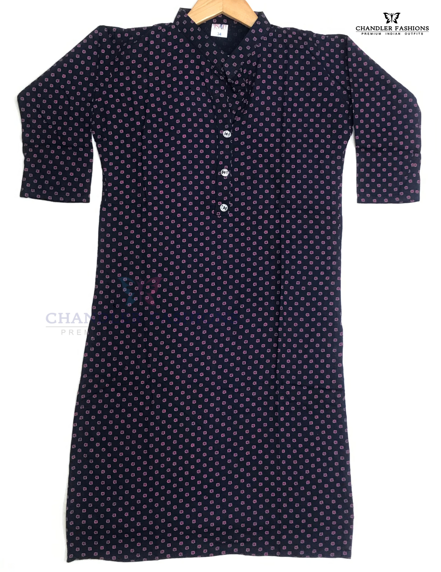 Dark Blue And Pink Color Rayon With Printed Work Kurti In Suncity