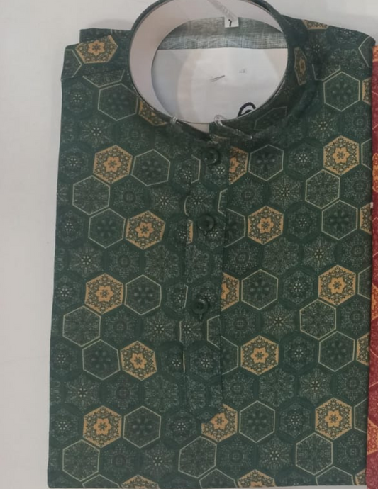 Alluring Green Color Cotton With Printed Work Kurta Suits For Boys