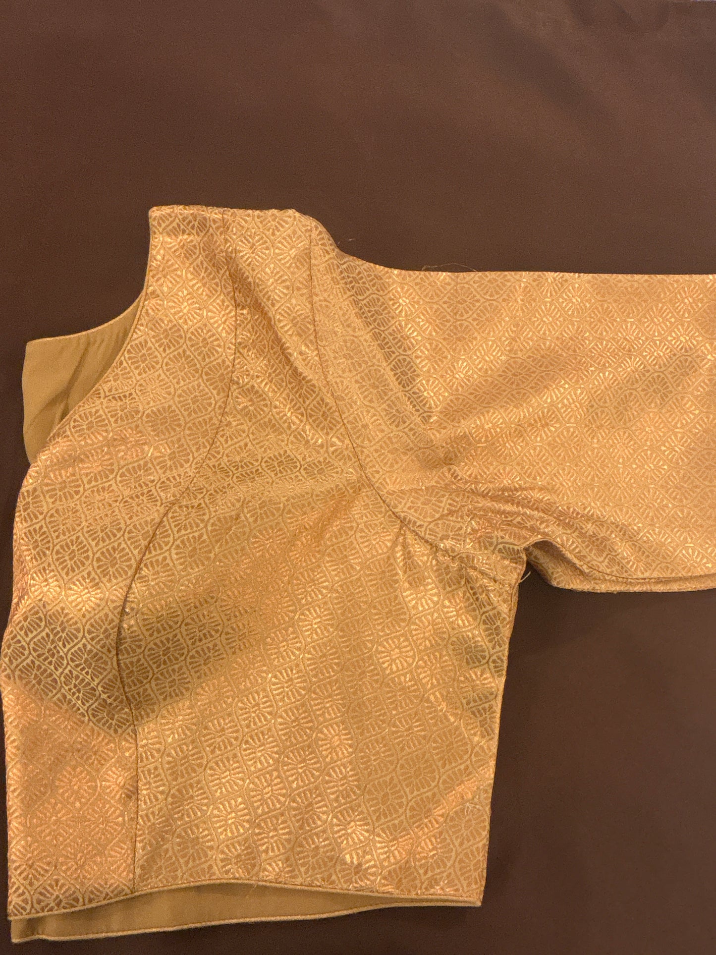 Alluring Front Open Rose Gold Color Jacquard Elbow Sleeve Readymade Blouse For Women