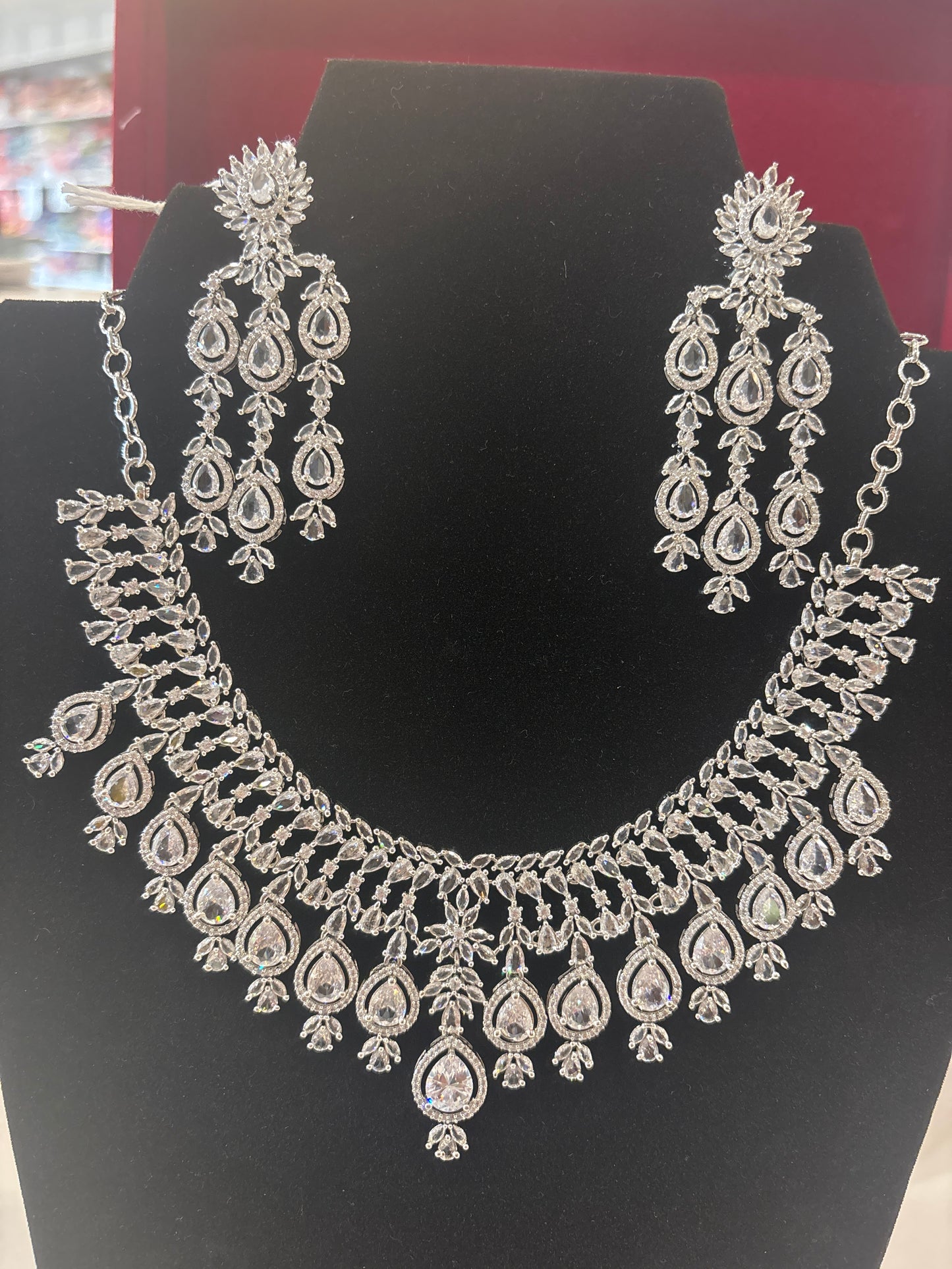 Wonderful White Color Stone Embadded American Diamond Necklace With Earrings Set