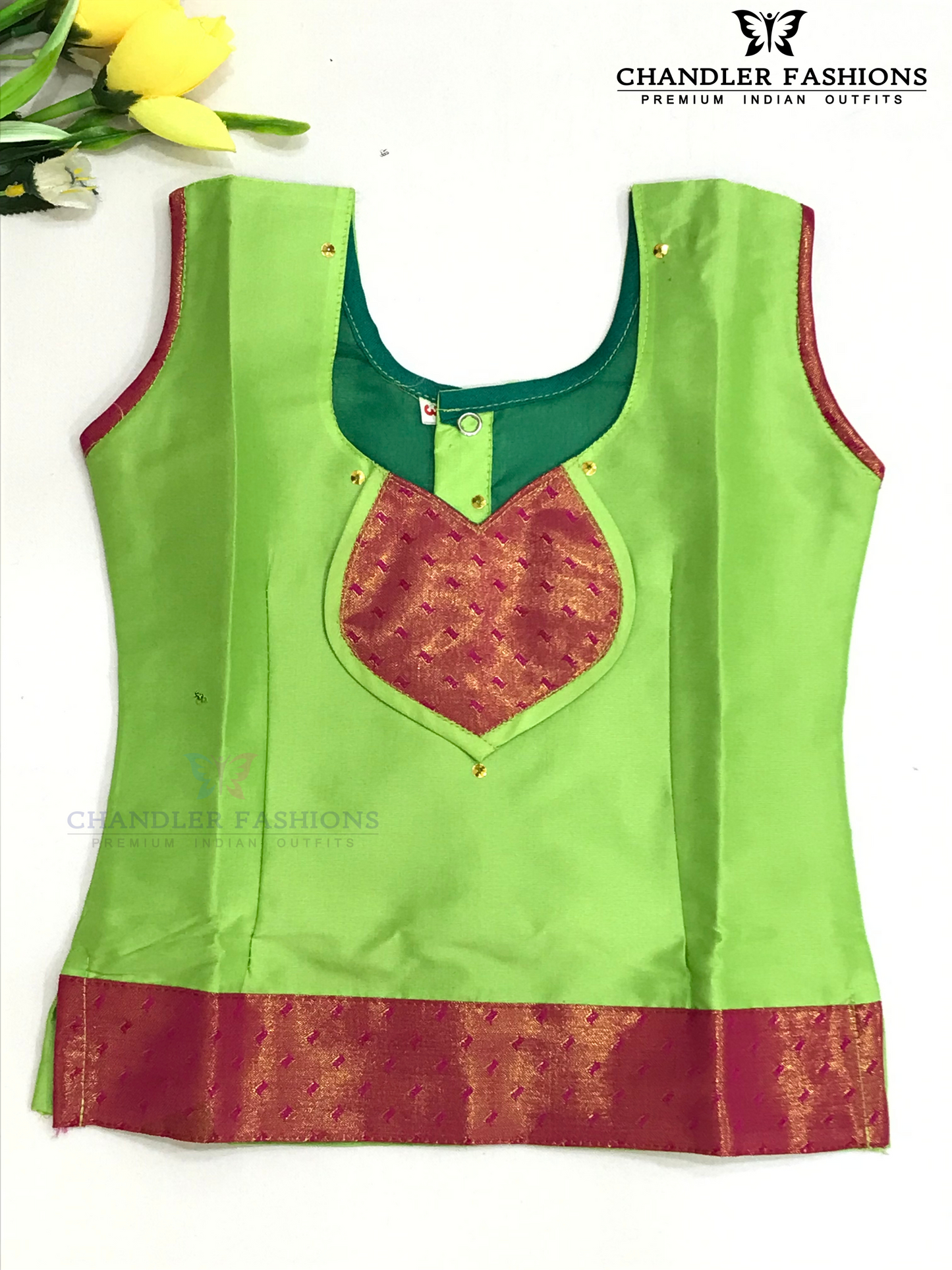 Green Color Silk Langa Set With Zari Work In Sedona