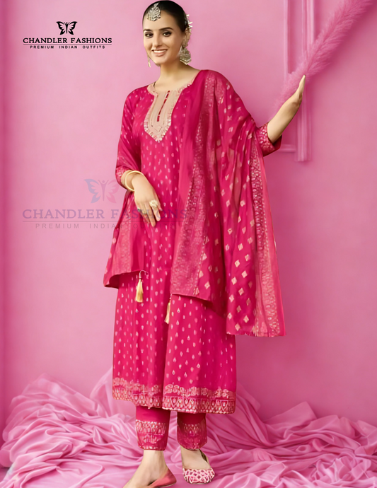 Attractive Pink Color Rayon With Embroidery Work Salwar Suits For Women