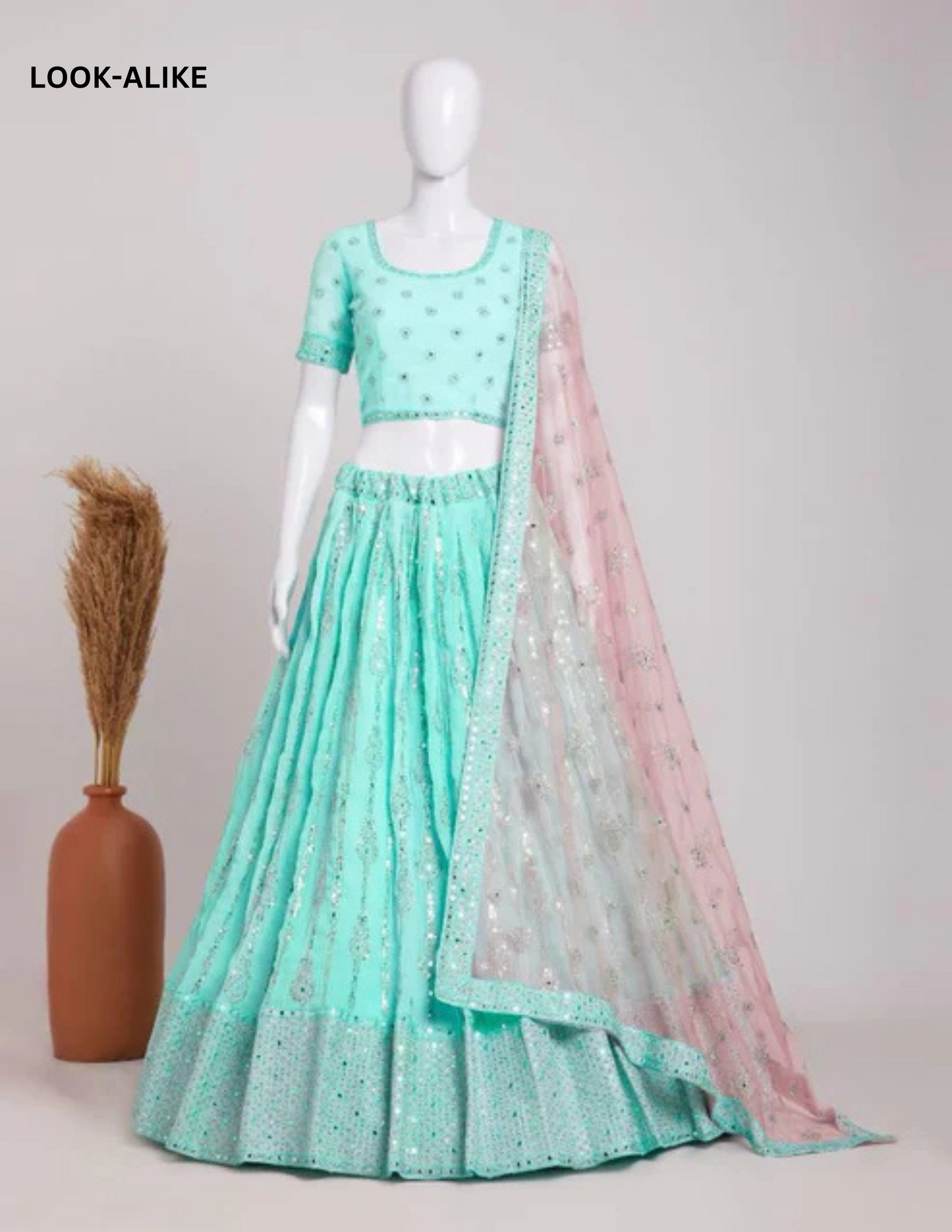 Elegant Sky Blue Color Georgette Embroidery And Sequins Work Lehenga Choli For Women