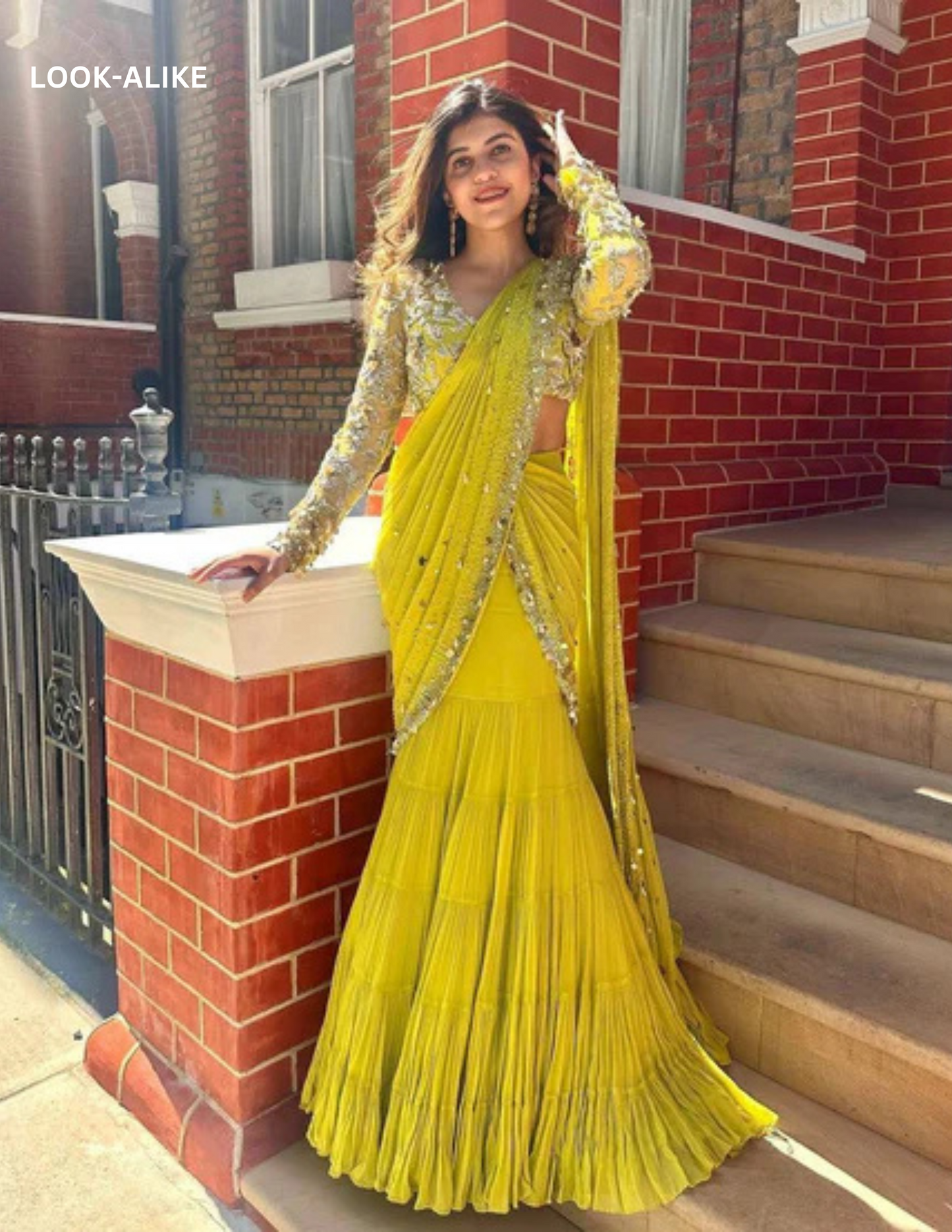Attractive Yellow Color Faux Georgette Sequins And Thread Work Lehenga Saree For Women