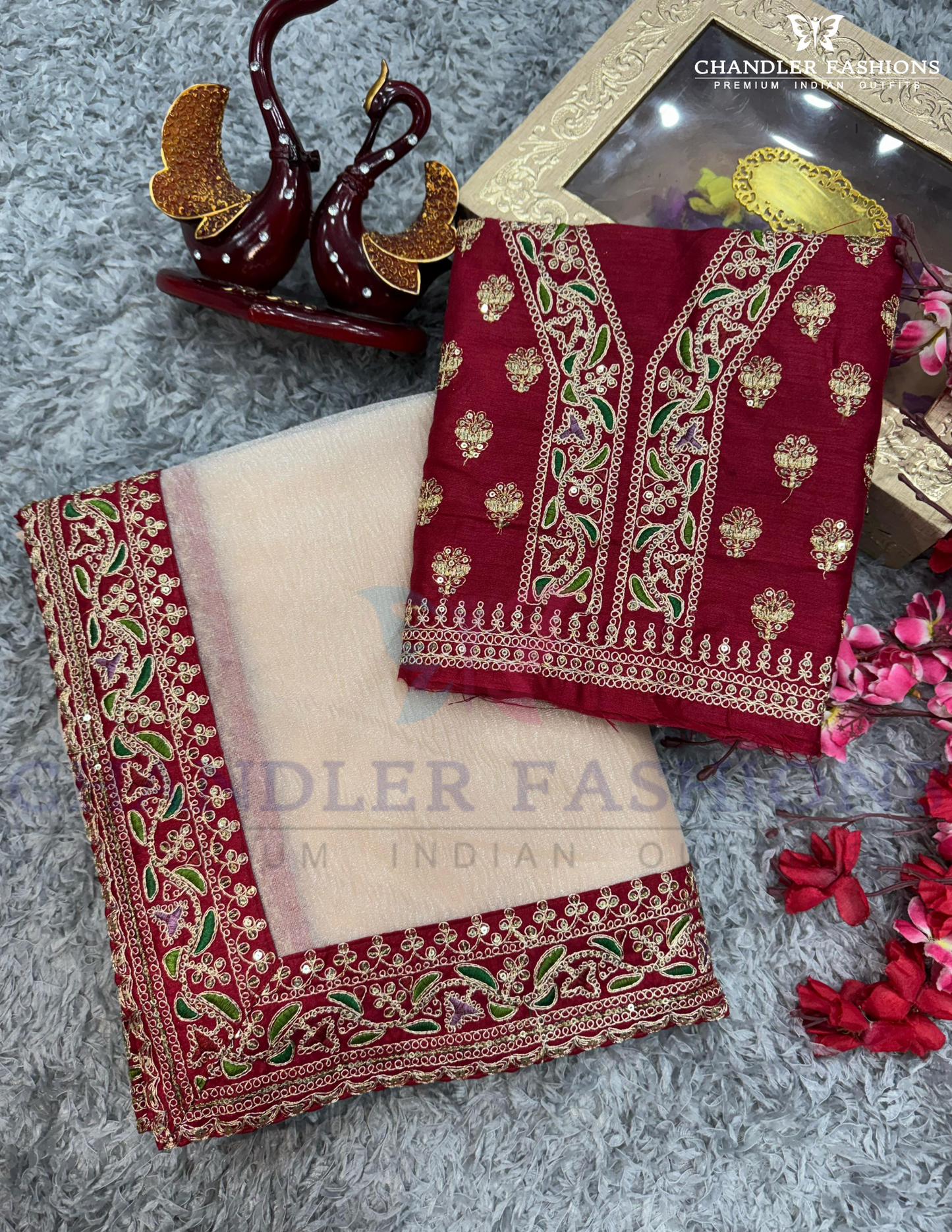 Attractive Cream Color Banarasi Crush With Embroidery Work Saree For Women