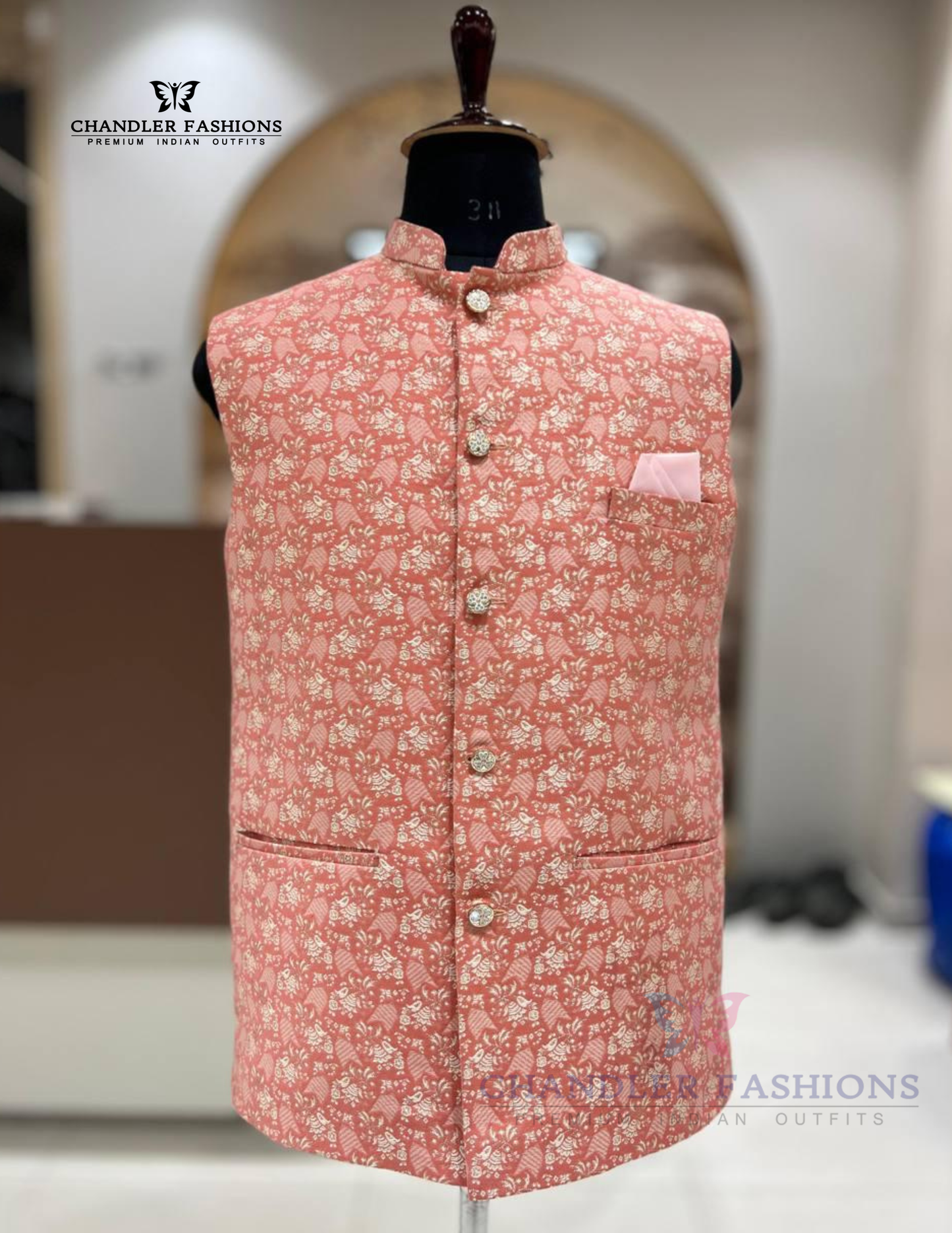 Stunning Pink Color Embroidery Work Designer Men's Jacket