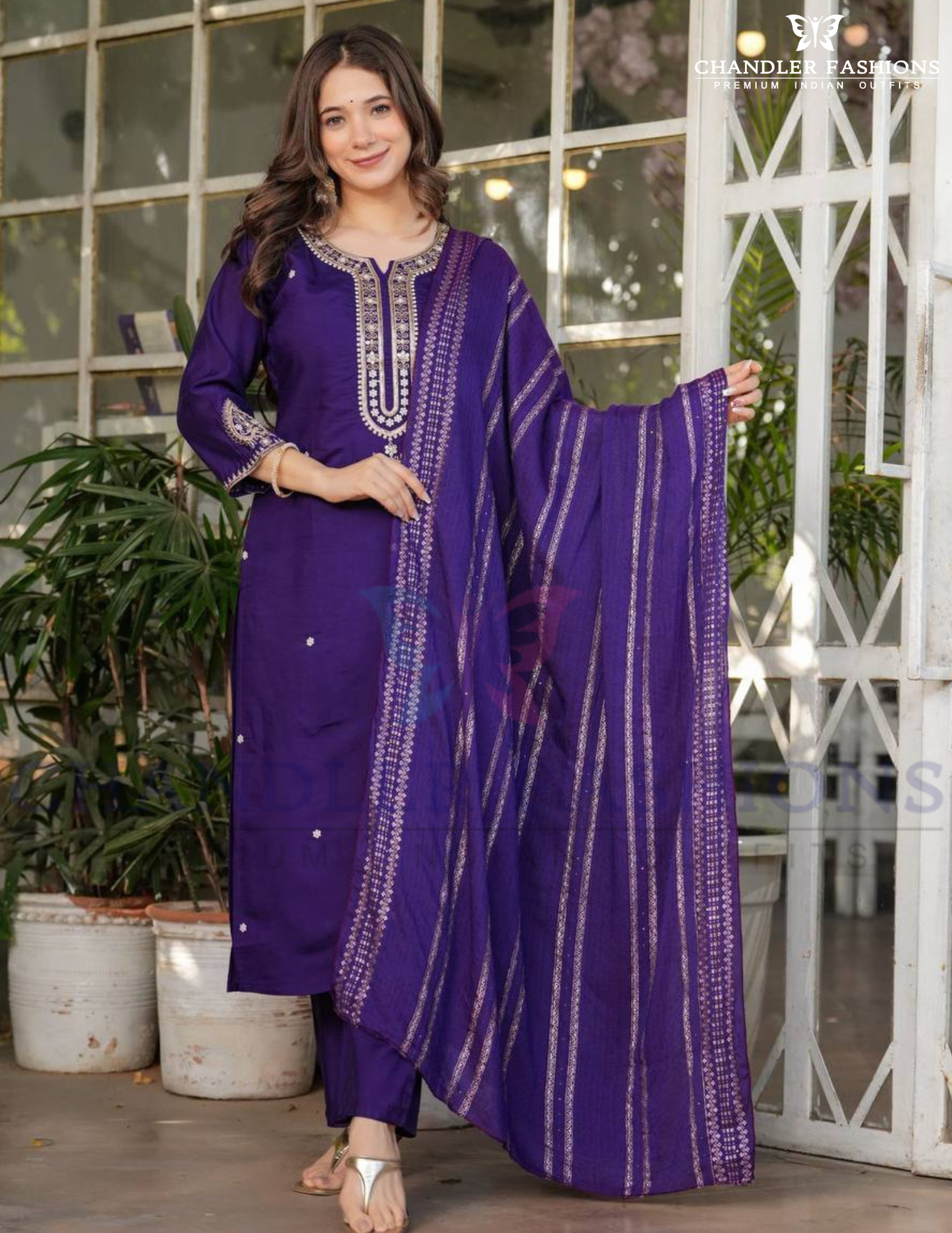 Attractive Purple Color Viscose Chanderi Embroidery And Sequins Work Salwar Suits With Dupatta Set