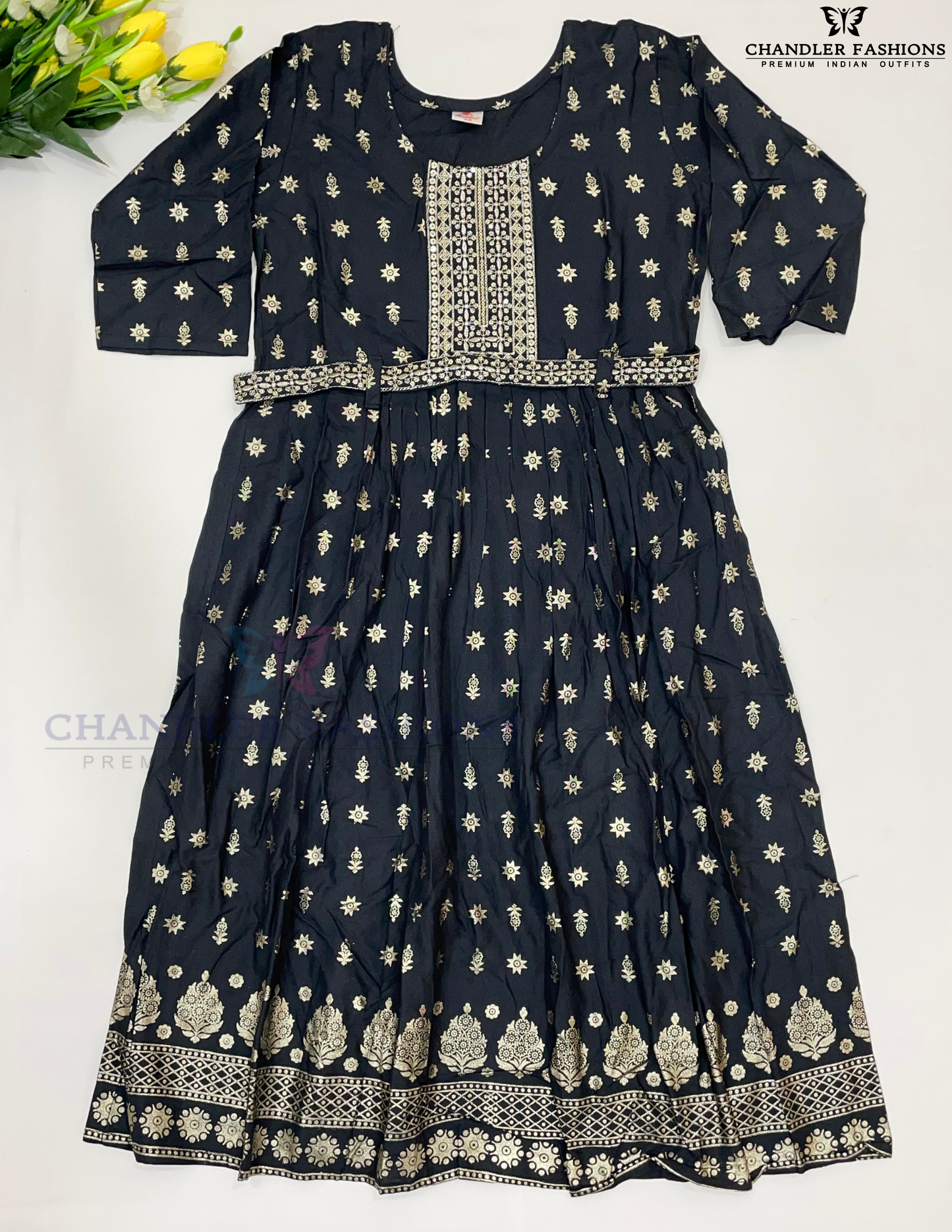 Charming Black Color Sequins Thread Embroidery Work Kurti For Women